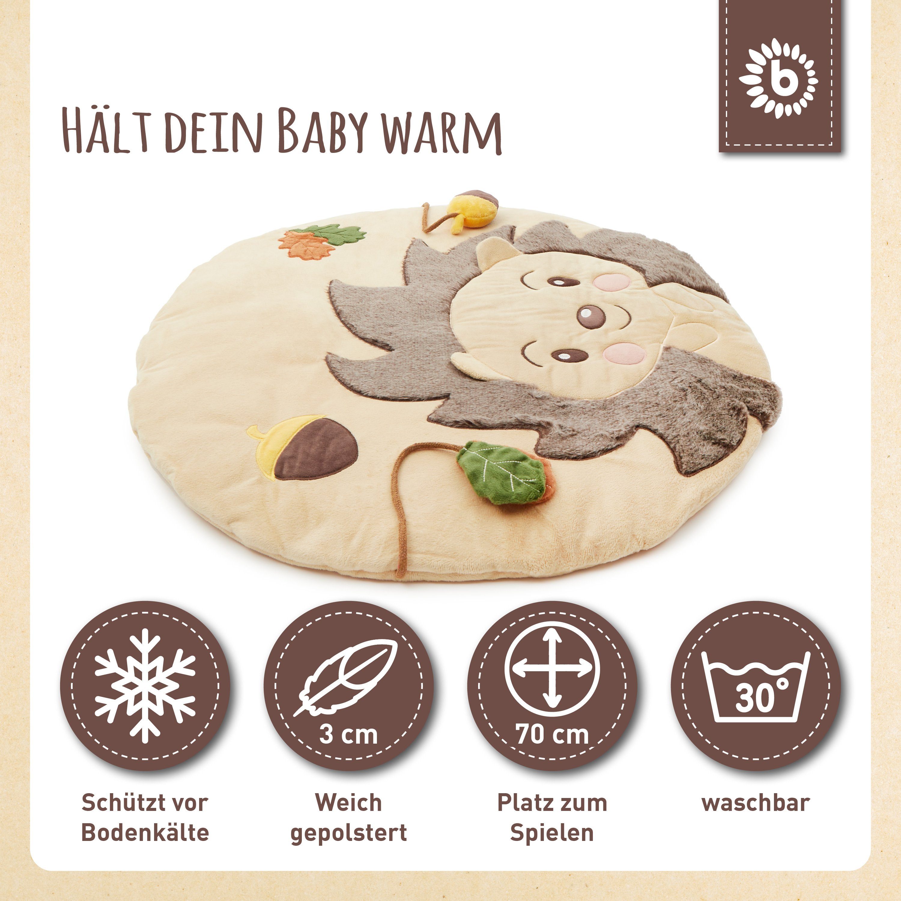 Krabbeldecke Bieco Baby Krabbeldecke Ø 70 cm Igel Motiv Activity Decke Baby, BIECO
