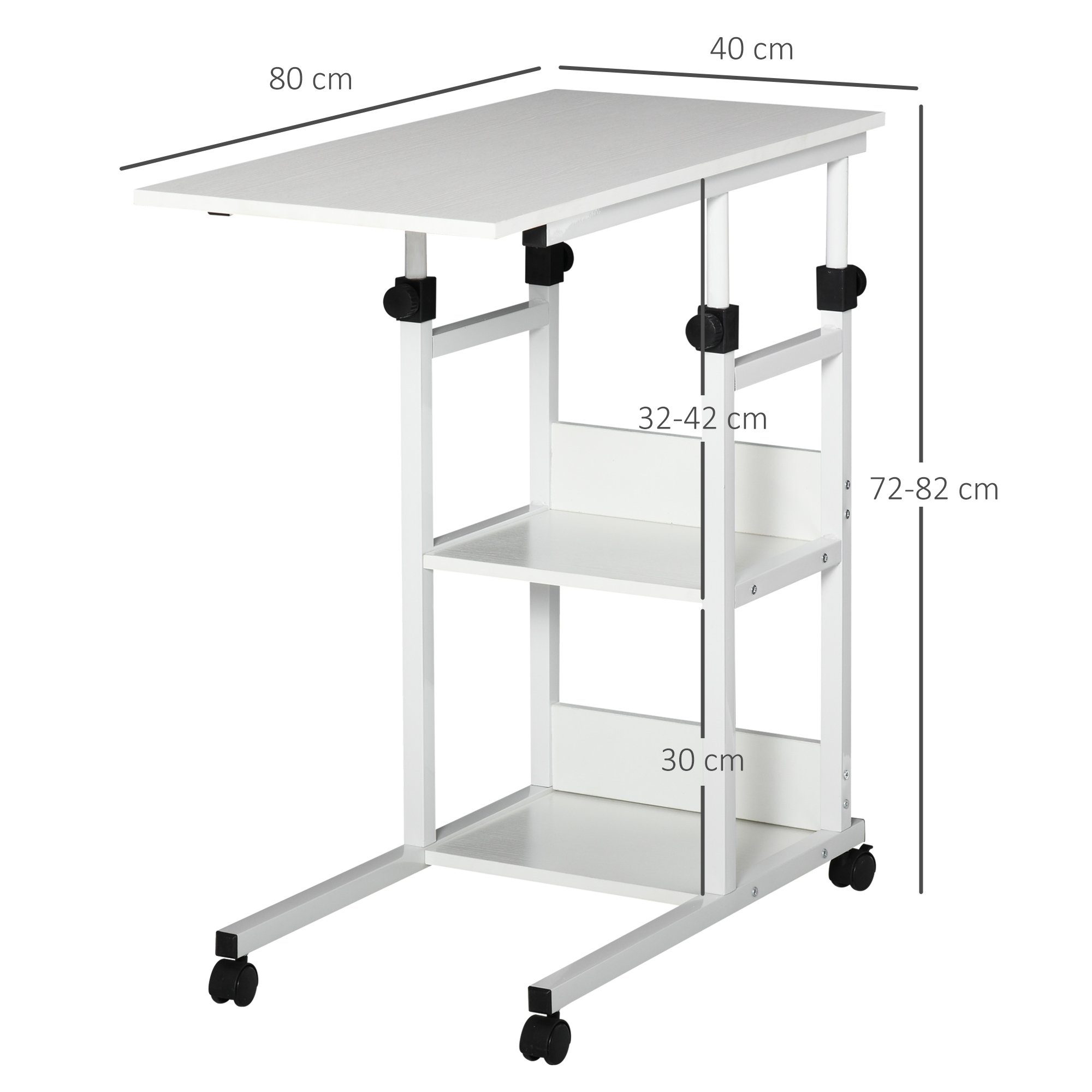 HOMCOM Beistelltisch (Laptoptisch, 1-St., Betttisch), für Esszimmer Wohnzimmer, Metall, Weiß, 80x40x72-82 cm