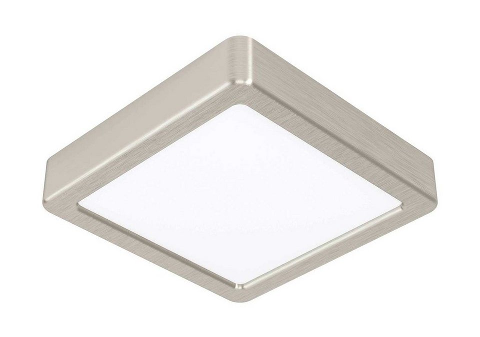 EGLO LED Deckenleuchte FUEVA, 1-flammig, 16 x 16 cm, Nickelfarben, Weiß, LED  fest integriert, Warmweiß, LED Deckenlampe, Stahl, Kunststoffschirm, LED- Deckenleuchte in nickelfarben