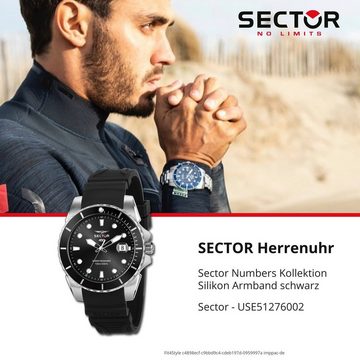 Sector Quarzuhr Sector Herren Armbanduhr Analog, (Analoguhr), Herren Armbanduhr rund, groß (44mm), Silikonarmband schwarz, Fashion