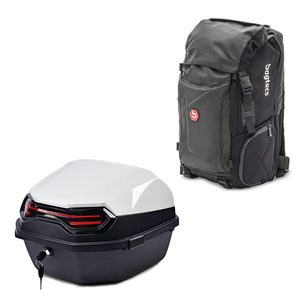 Bagtecs Rucksack Set: Rucksack # HX5 Hecktasche 45Ltr mit Helmhalterung + Topcase BT11