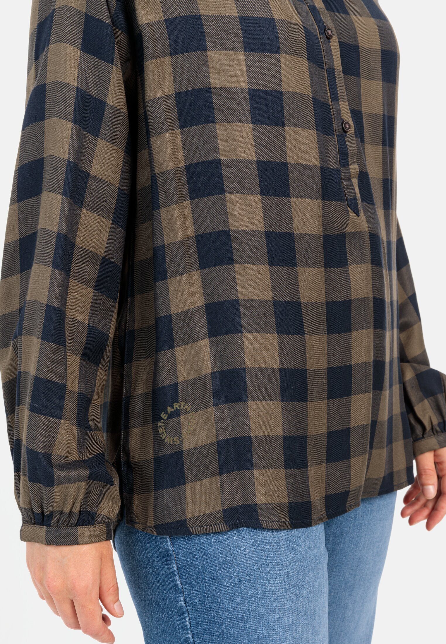 camel active Hemdbluse Karobluse aus Viskose Langarm Stehkragen kariert