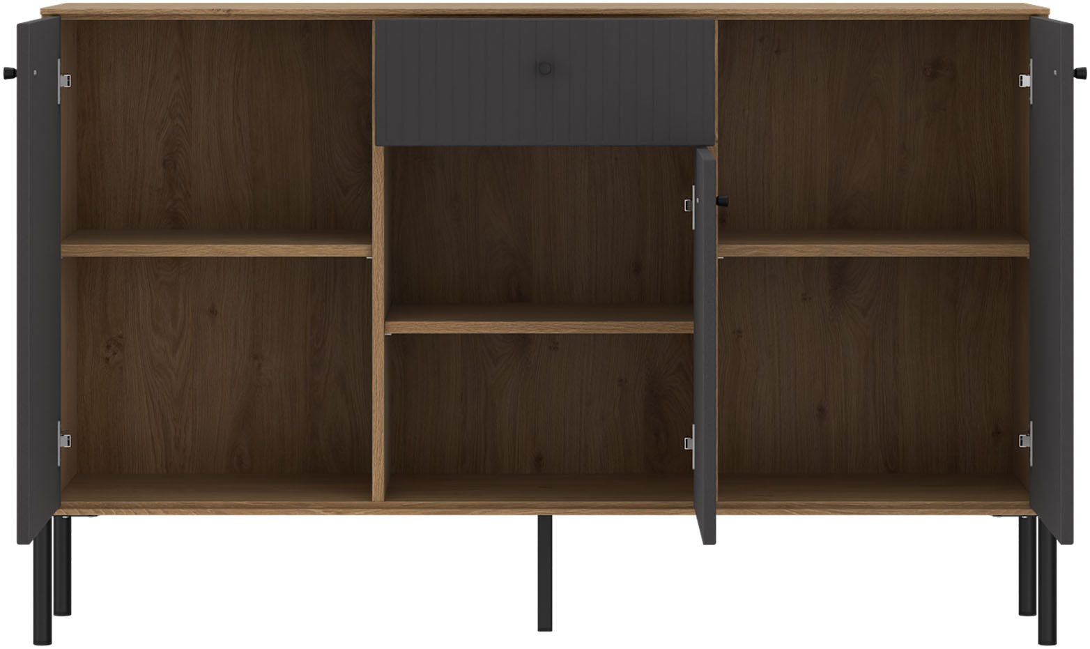 OTTO home Sideboard Nursia, Sideboard, Breite 136 cm, mit geriffelten Fronten, auf Metallfüßen