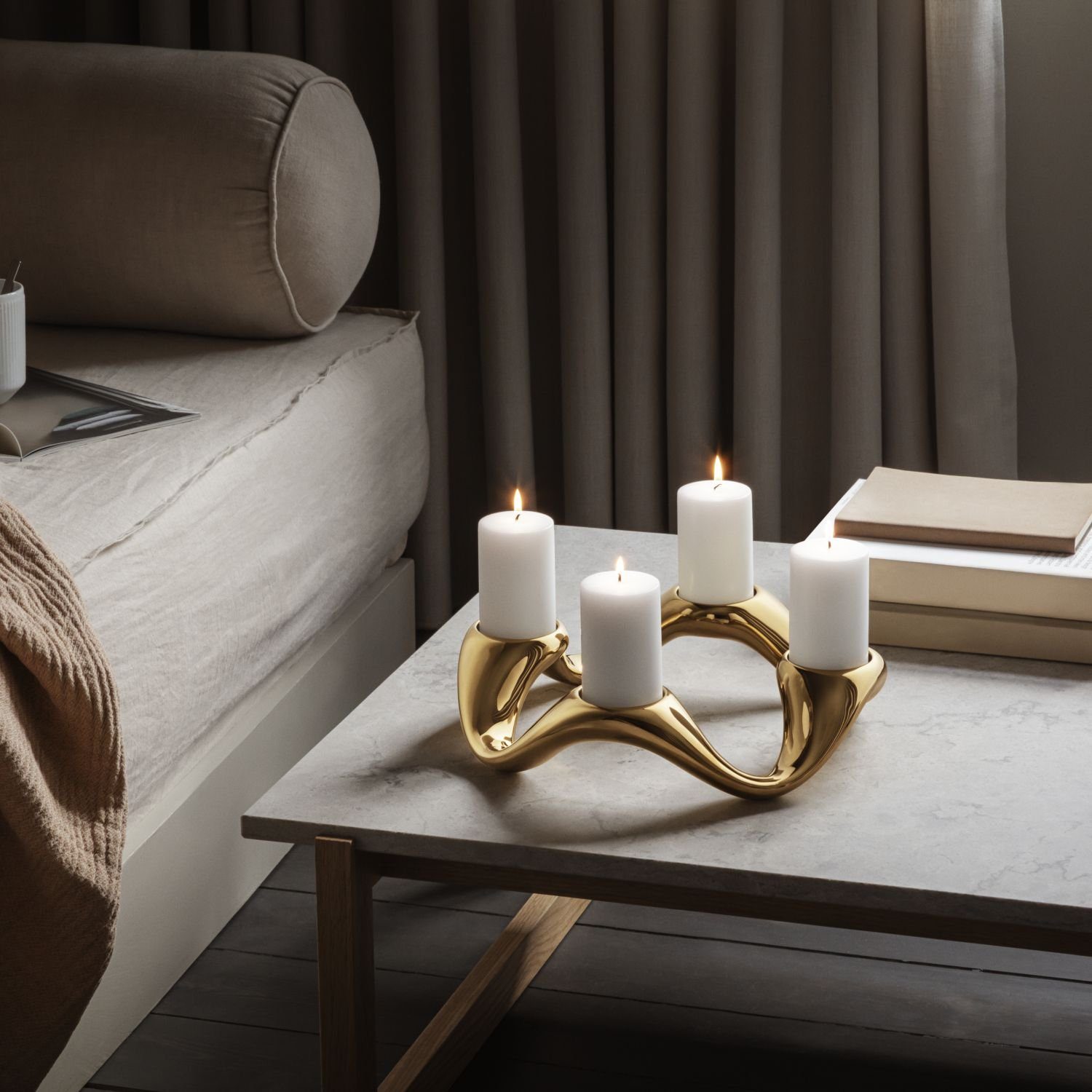 Georg Jensen Kerzenhalter Cobra Rund Goldfarben