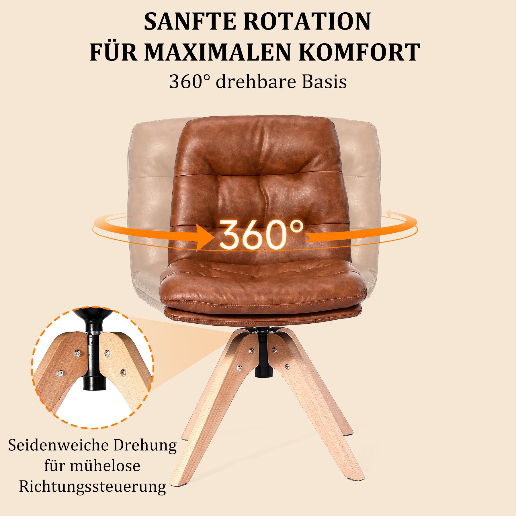HomeMiYN Esszimmersessel Esszimmerstuhl Drehstuhl gepolstert PU Leder mit Rückenlehne (2-St)