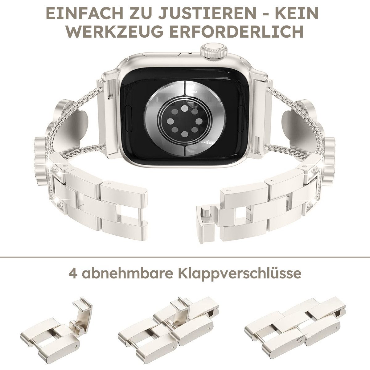 MOPUEA Smartwatch-Armband Smartwatch Armband Edelstahl Armband Kompatibe für Apple Watch, Breite Kompatibilität, verstellbares Kettendesign