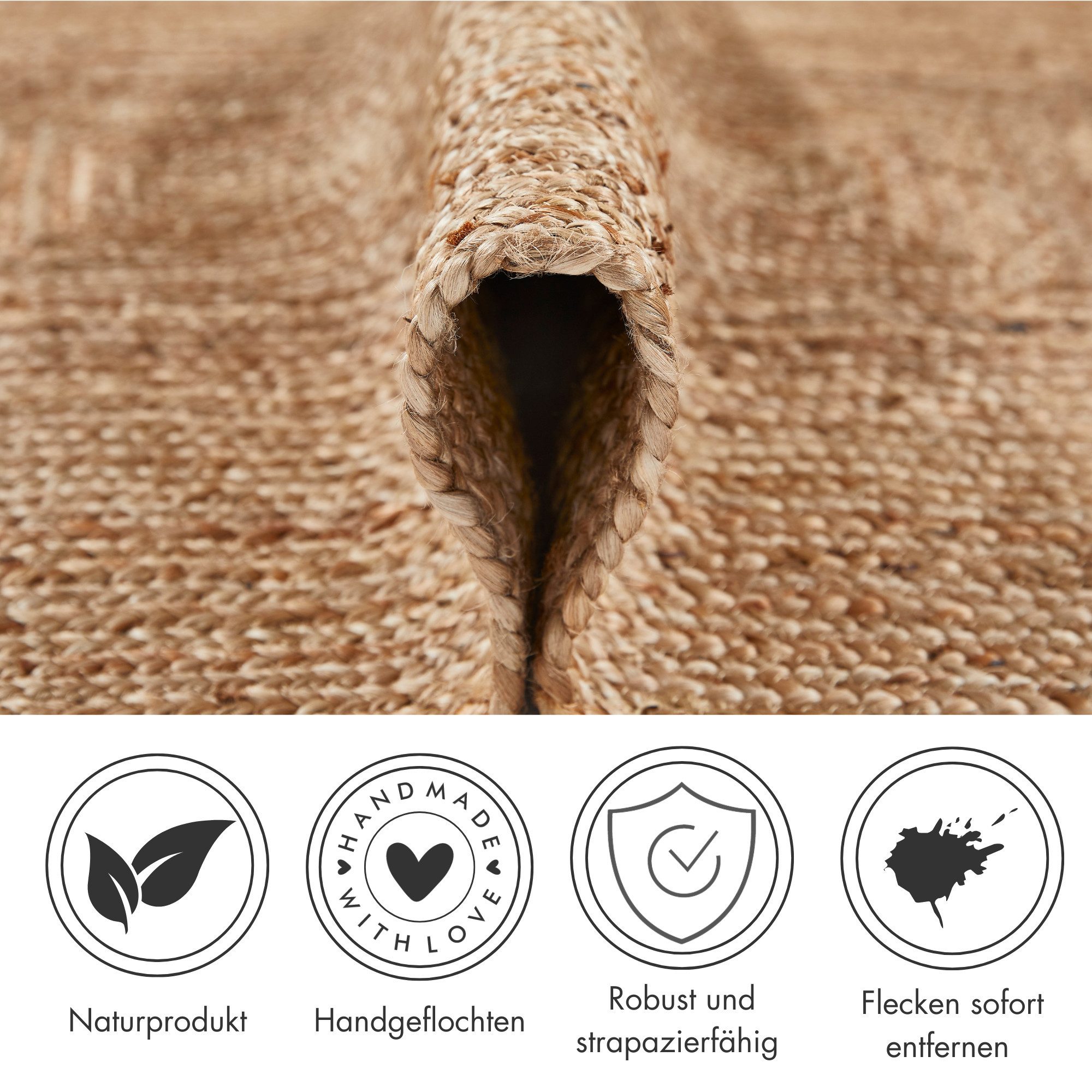 LUXOR living Teppich Salo, rechteckig, Höhe: 6 mm, Juteteppich, handgeflochten, 100% Naturfaser, Wohnzimmer