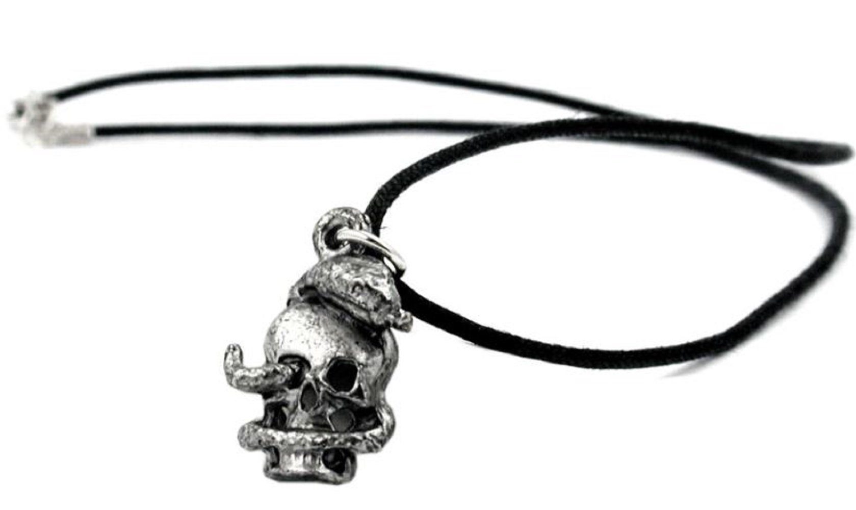 Collier Kette mit Zinn-Anhänger Totenkopf mit Schlange 45 cm