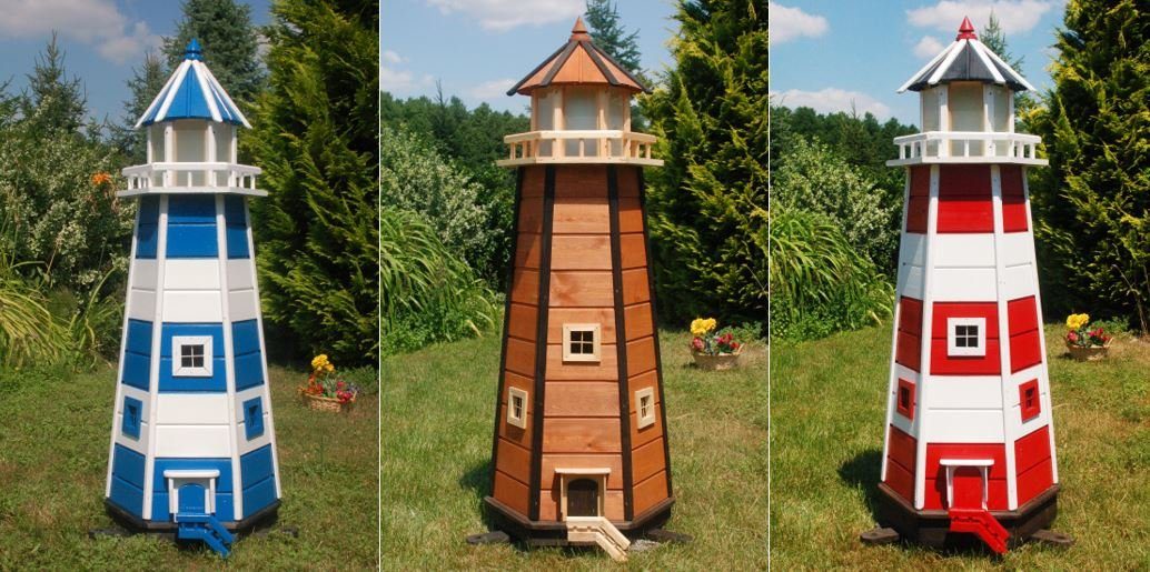 DSH DEKO SHOP HANNUSCH Gartenfigur Leuchtturm 1,40 m Holz mit 230 V Beleuchtung rot-weiß