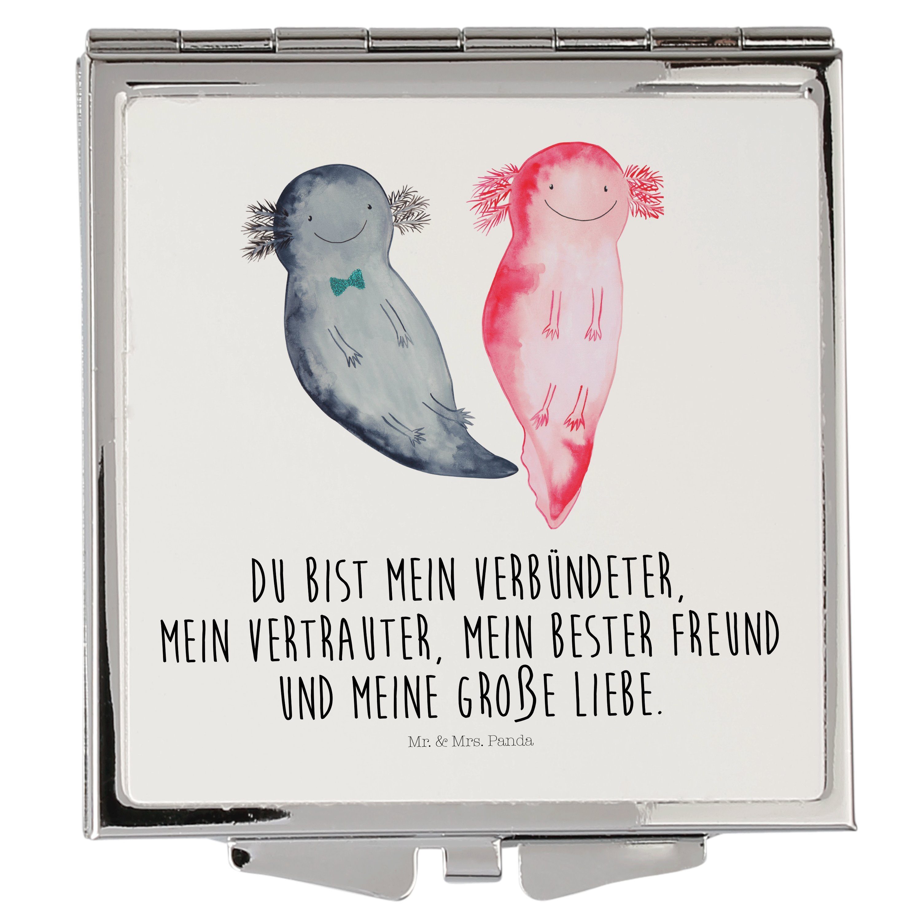 Mr. & Mrs. Panda Kosmetikspiegel Axolotl Axel+Lotte - Weiß - Geschenk, verliebt, Paar, Ehemann, Handta (1-St)