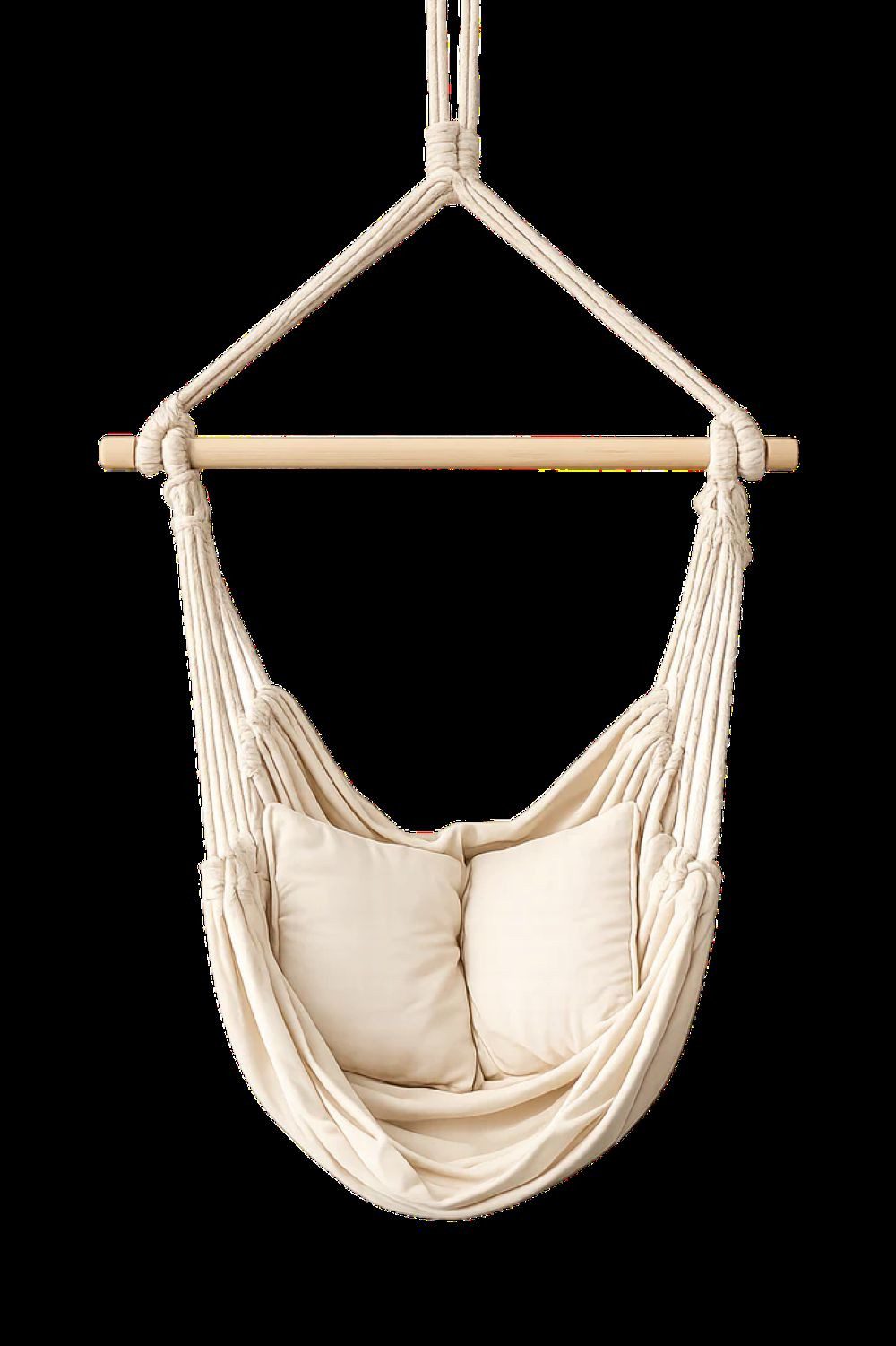 Schweng Hängesessel Hängesessel Beige – 130 × 100 cm, 2 Kissen, Seil, Holzstab & S-Hake