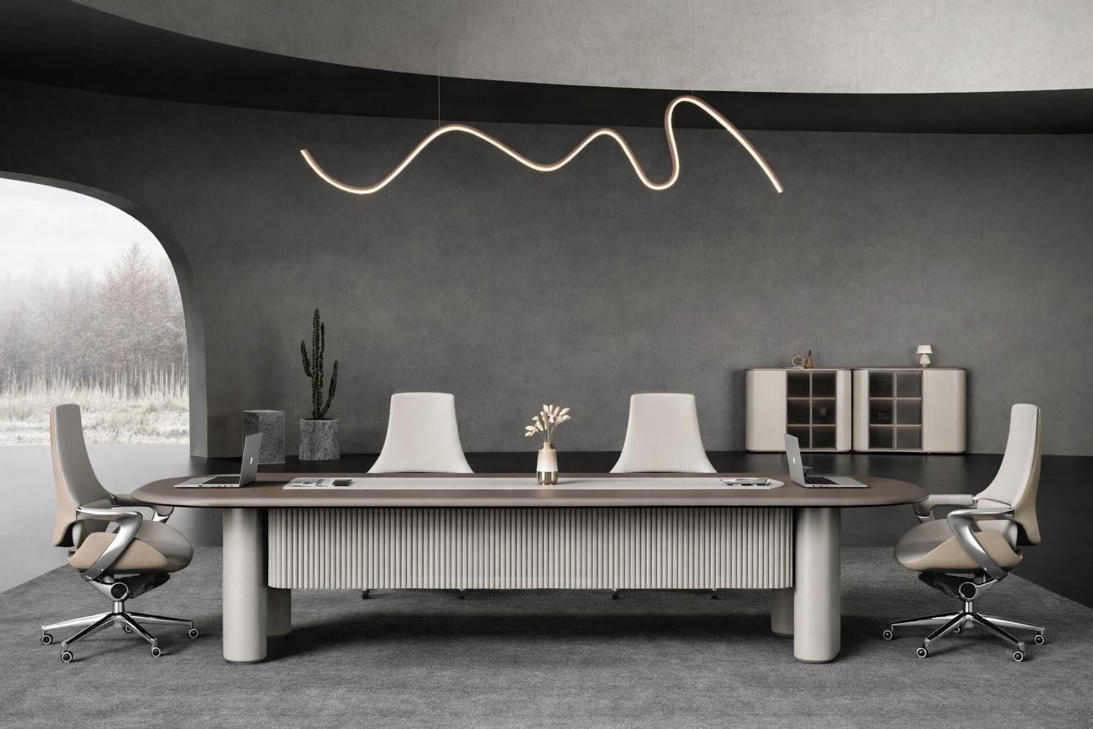 Xlmoebel Konferenztisch Moderner Konferenztisch mit ergonomischen Stühlen und Sideboard (Konferenz-Set, Konferenztisch mit Stühlen und Sideboard), Made in Europa