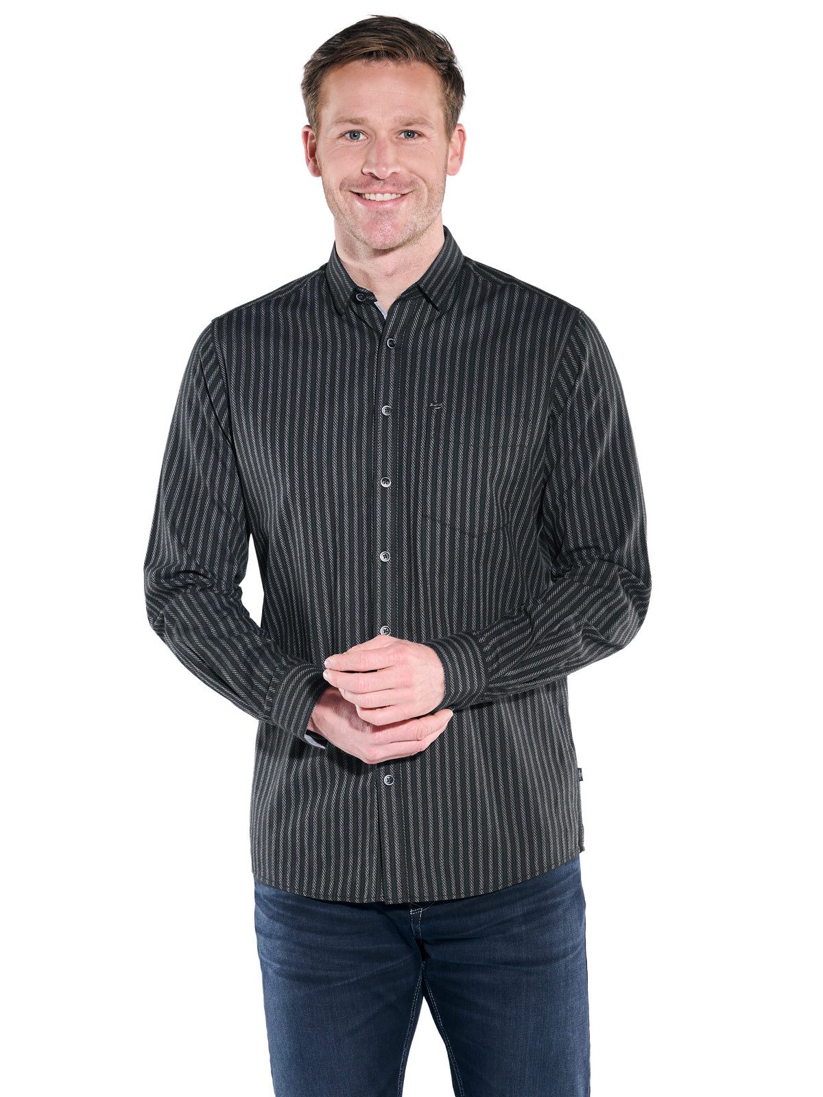 Langarmhemd Herren Hemd gemustert, Grau