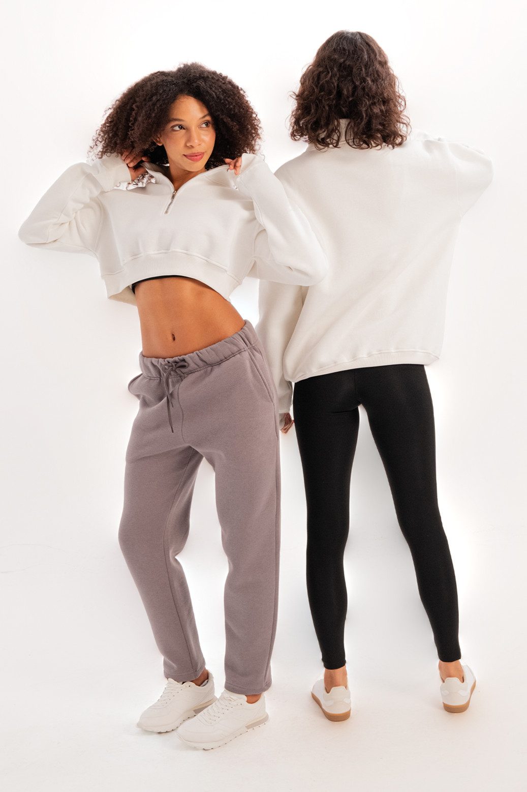 Kapuzensweatshirt Crop Stehkragen-Sweatshirt mit halbem Reißverschluss für Damen