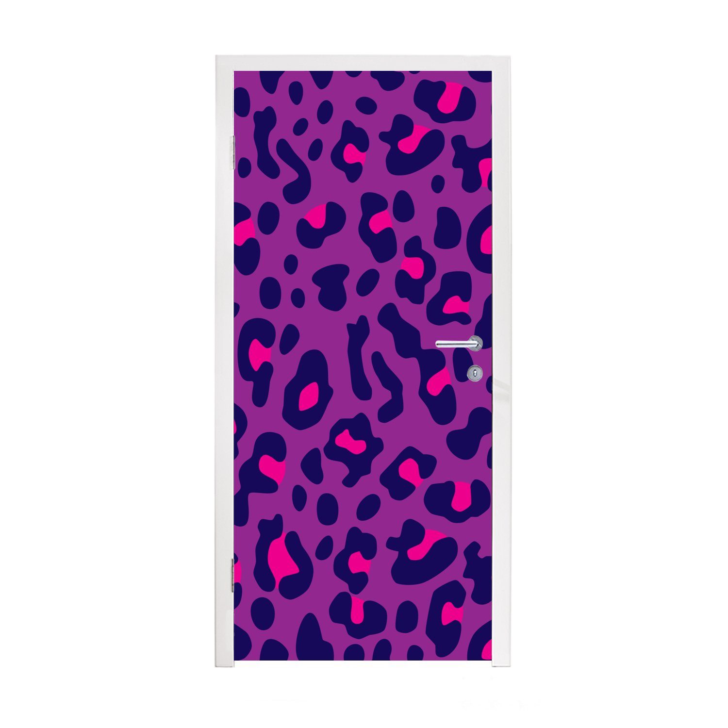 MuchoWow Türtapete Pantherdruck - Lila - Rosa, Matt, bedruckt, (1 St), Fototapete für Tür, Türaufkleber, 75x205 cm