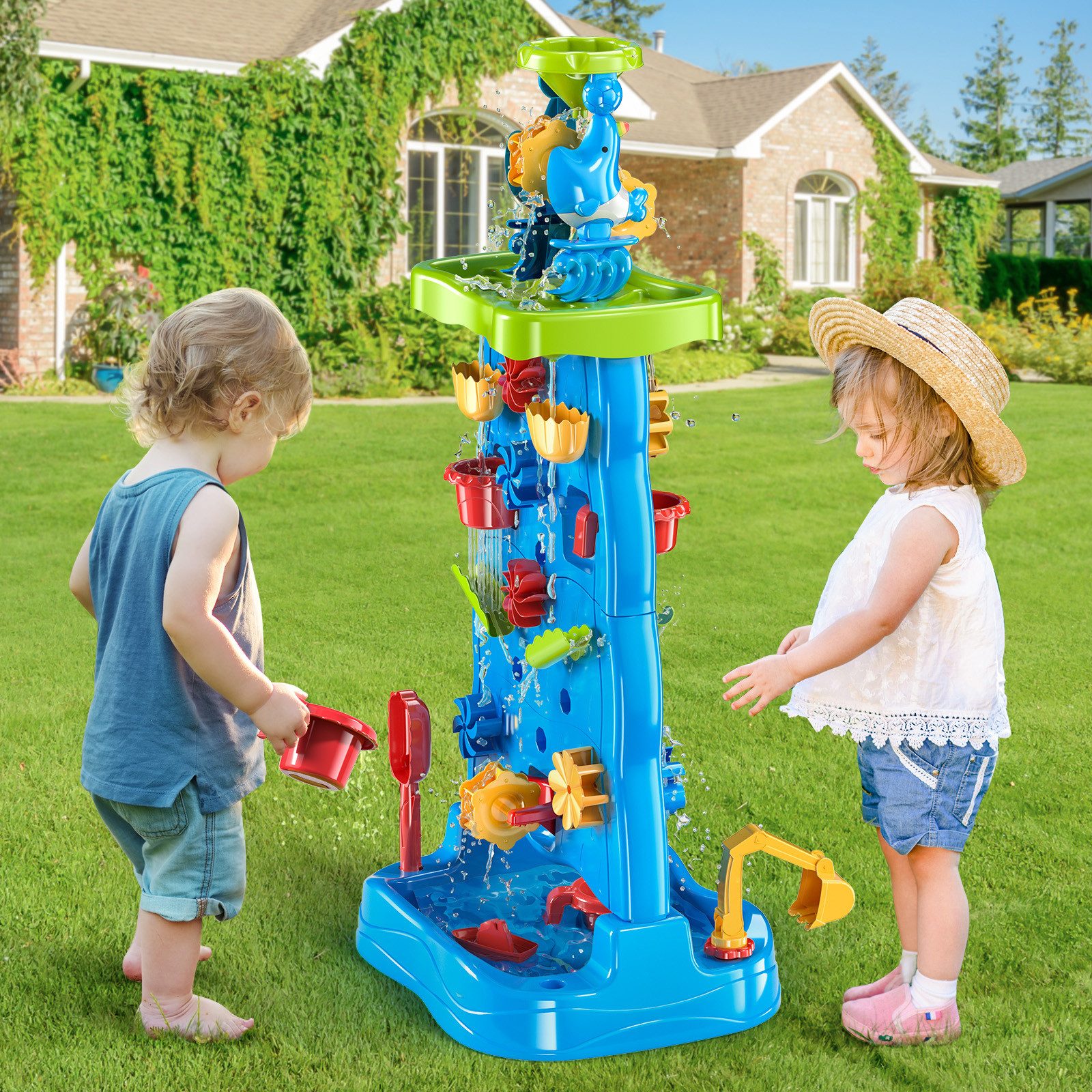 TEMI Wasserspieltisch Wasserfall Wasserspieltisch für Kinder mit Zubehör, (Set, 1-tlg., vertikal), Wasserpferdewand