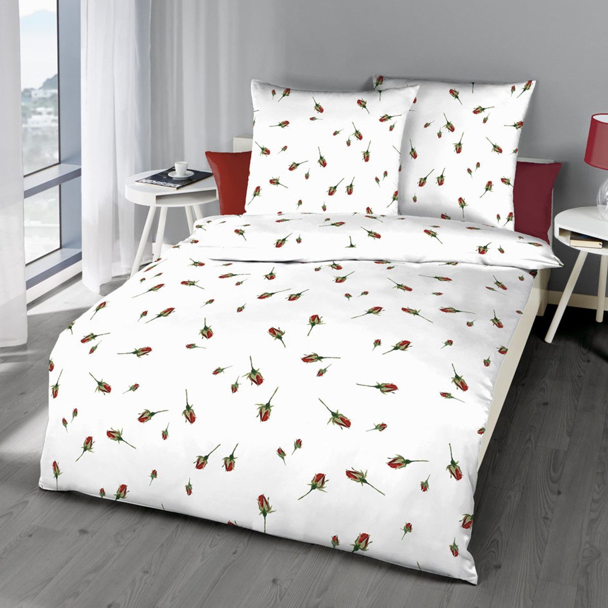 Kaeppel Bettwäsche Bettwäsche Kaeppel Biber 844-508 Rosen-Knospen rot creme 135x200, Feinbiber, 2 teilig