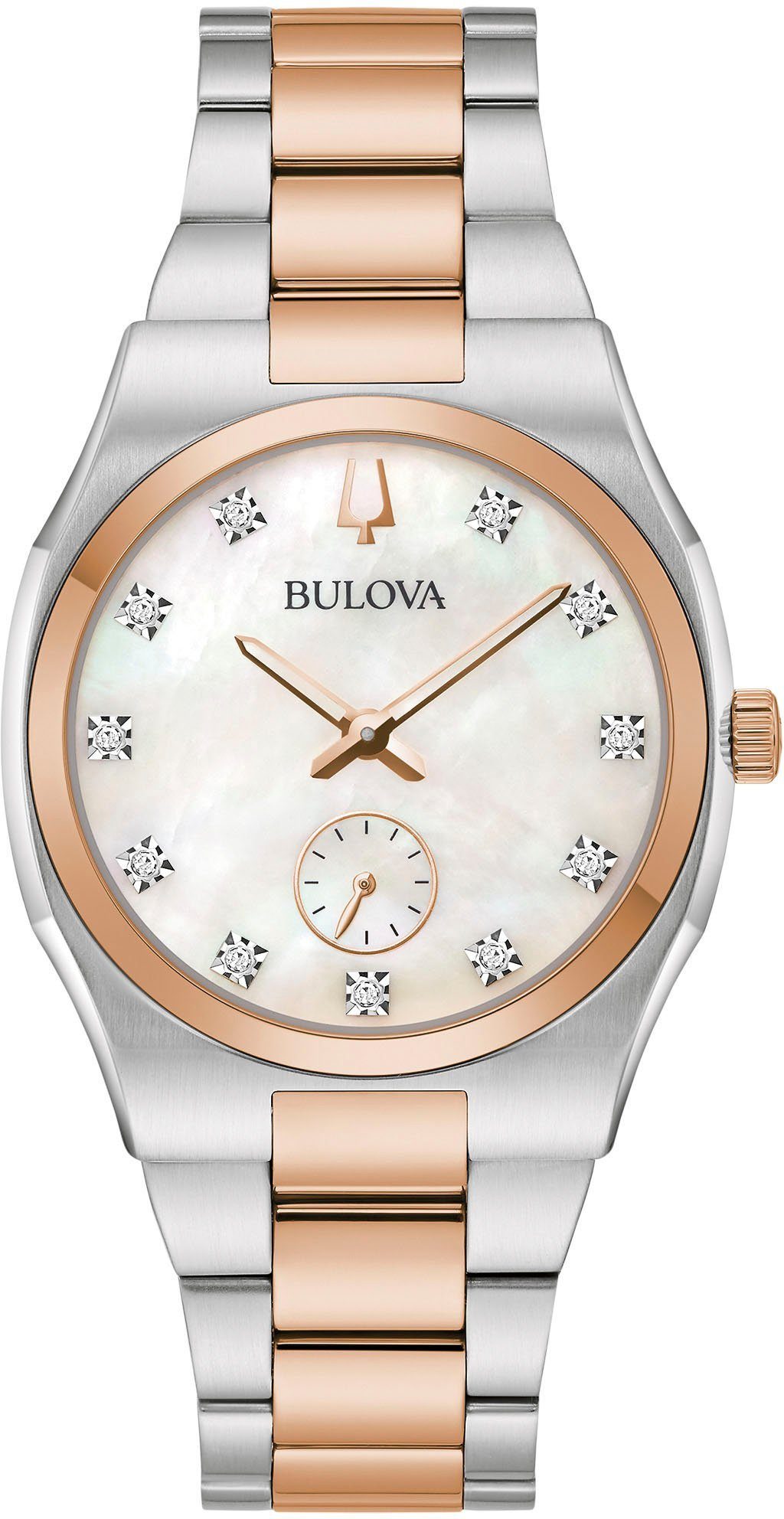 Bulova Quarzuhr 98P221, Armbanduhr, Damenuhr, Perlmuttzifferblatt, Diamant, Edelstahlarmband