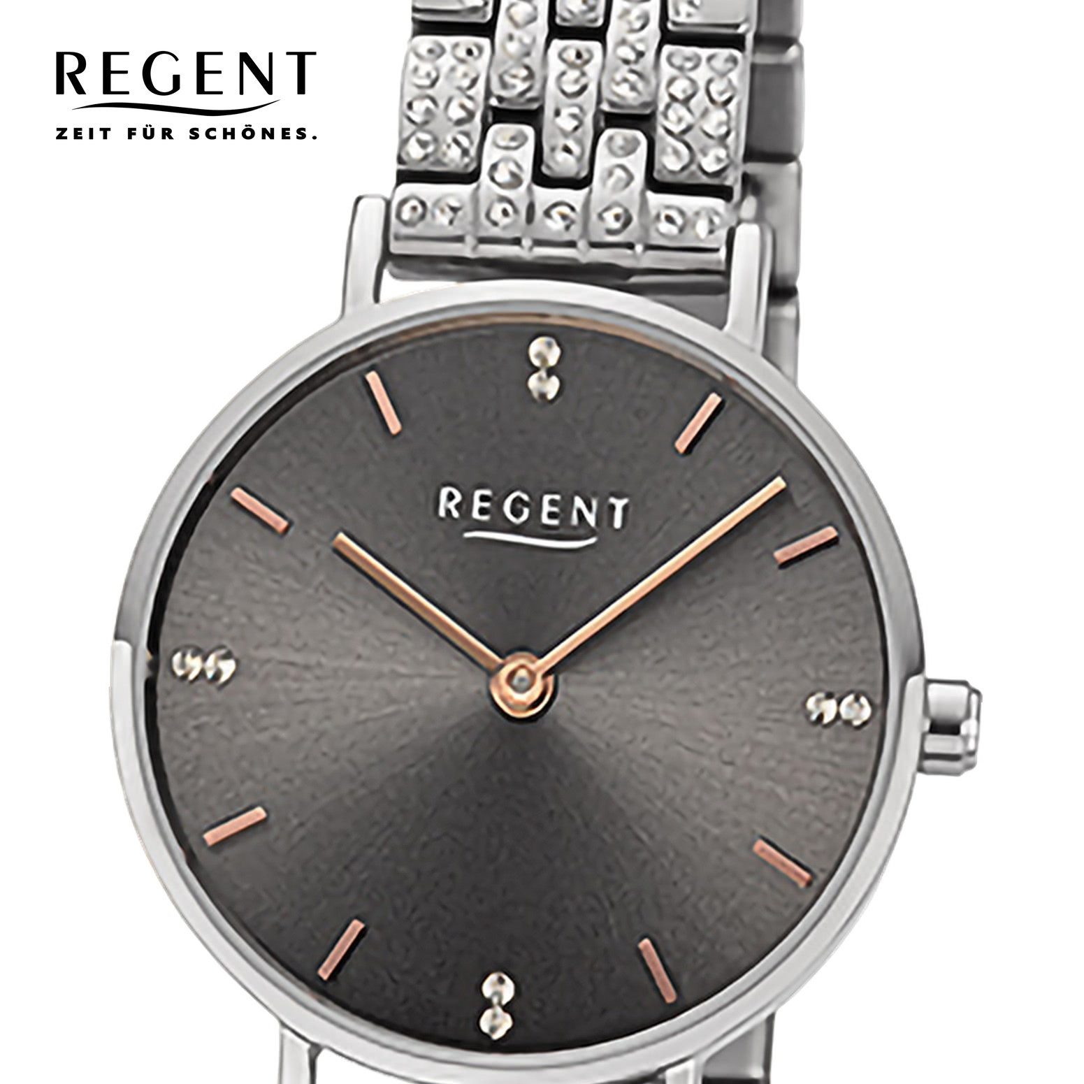 Regent Quarzuhr Regent Damenuhr Edelstahl-Armbanduhr, (Analoguhr), Damenuhr rund, klein (ca. 28mm) Metallarmband, Casual-Style