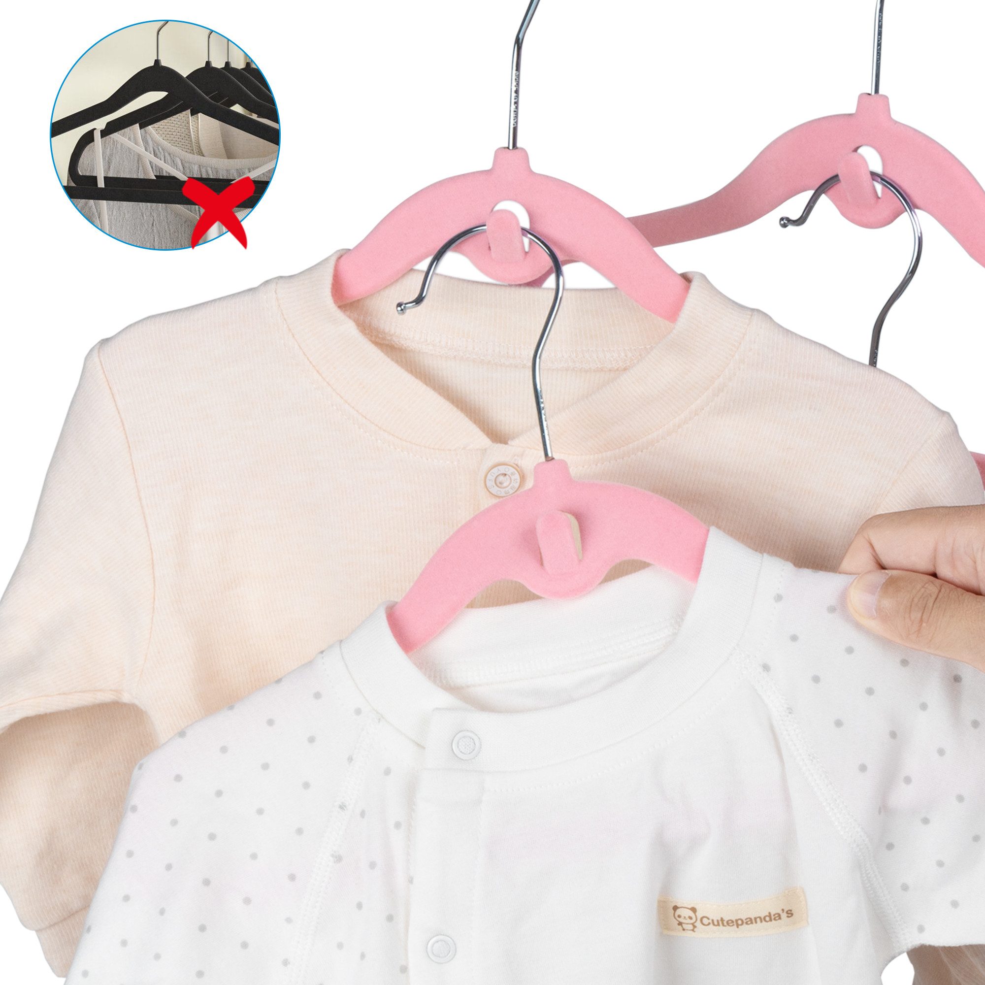 ElitVita Kleiderbügel 20/30 Stück, Kinder Samt Kleiderbügel, für Babys von 0-2 Jahren, (30-tlg), mit Haken und Trennwände, Kinderkleidung Babykleidung Rock Hose