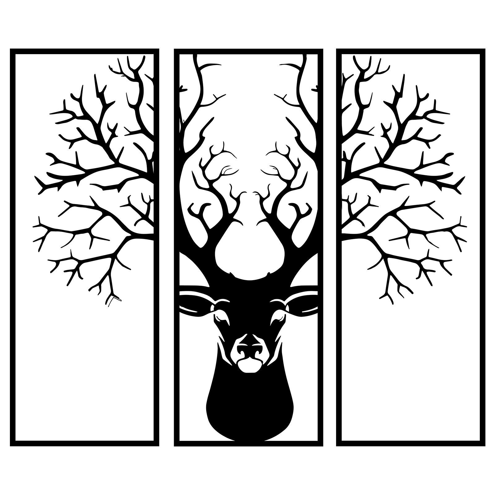 Jumpeak Wanddekoobjekt Hirsch, 3 Stück Metall Kunst Wanddekoration, Hirsch Dekoration, Hergestellt aus Metall,Schwarz,weiß,100×38cm (jede)