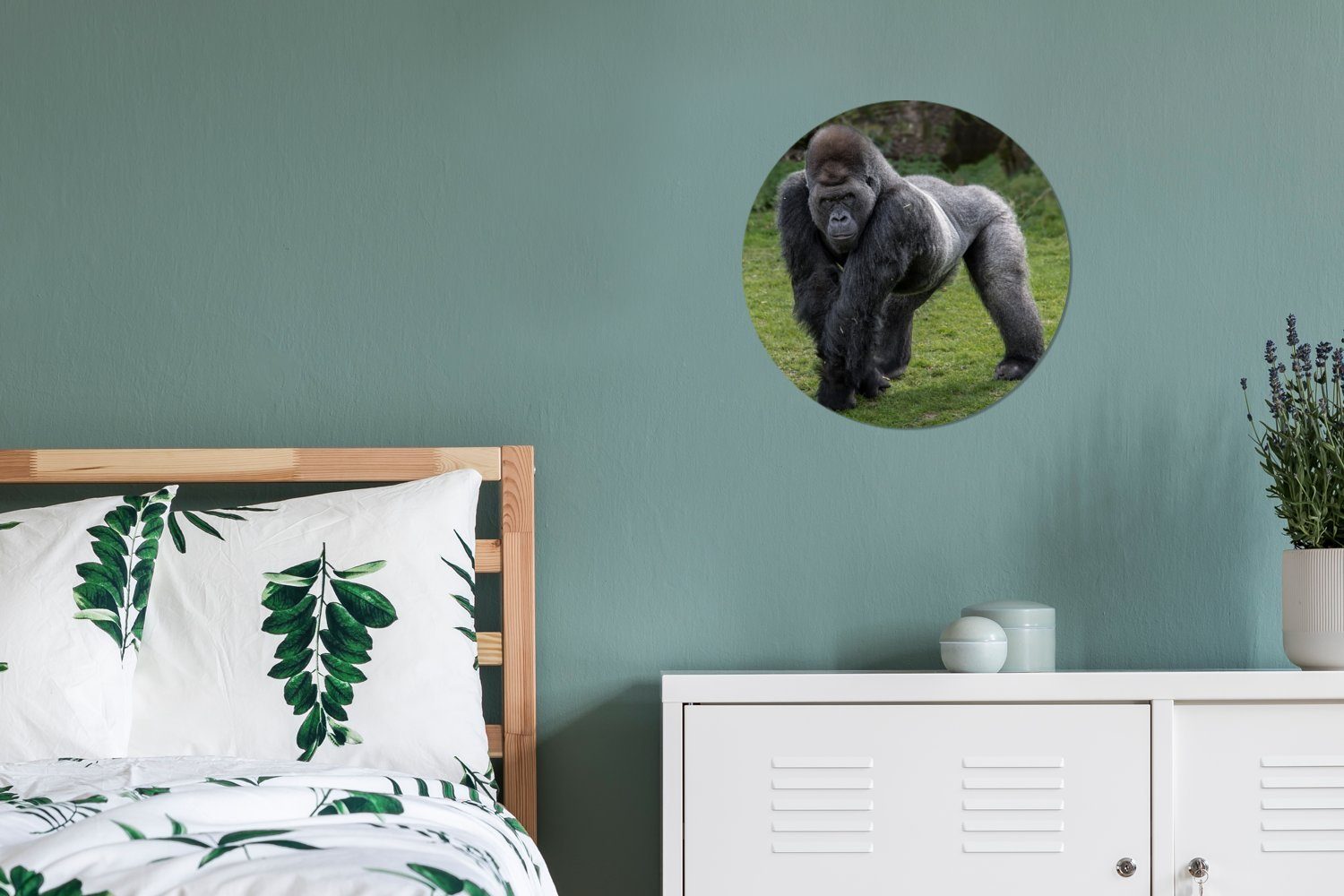 MuchoWow Gemälde Ein cm St), Forex, Kreis auf Gorilla seinen Händen Wanddekoration Wohnzimmer, geht (1 Beinen, 30x30 Wandbild, Rundes und