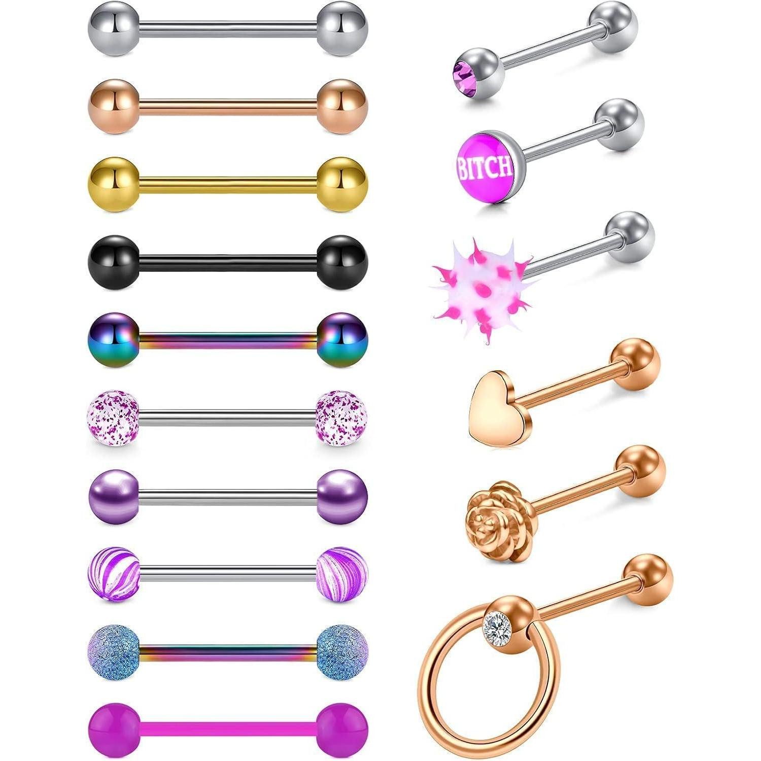 Piercing-Set Zungenpiercing Set Chirurgenstahl 14G 16mm Nippelpiercing Schmuck