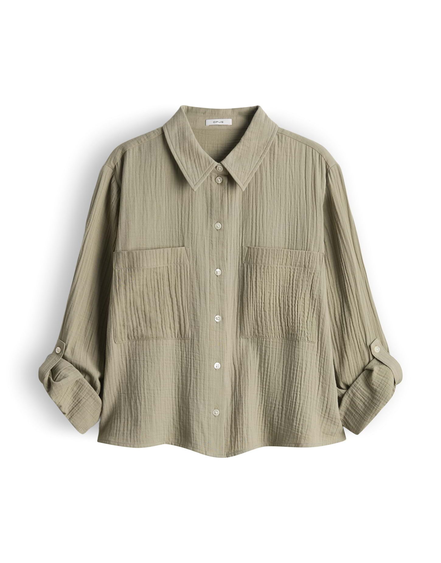 OPUS Langarmbluse Fralea aus Webware mit Crinkle Effekt Aufschlag Riegel am Ärmel, aufgesetzte Brusttaschen, fließender Fall