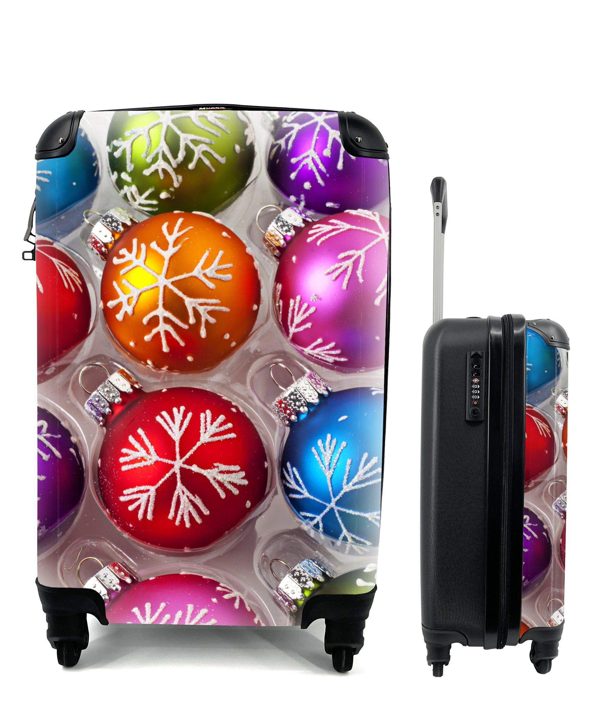 MuchoWow Handgepäckkoffer Eine Schachtel mit Weihnachtsschmuck, 4 Rollen, Reisetasche mit rollen, Handgepäck für Ferien, Trolley, Reisekoffer