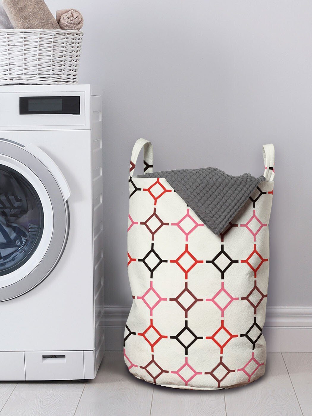 Modern Shaped Linien Waschsalons, Abakuhaus mit Hexagonal Wäschesäckchen für Griffen Wäschekorb Kordelzugverschluss