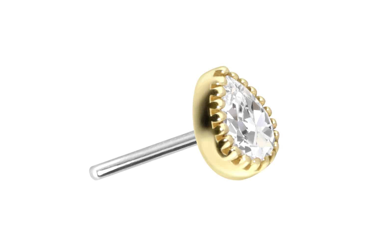 Piercing-Set 14 Karat Gold Aufsatz mit Titan Push Pin MOISSANIT-TROPFEN