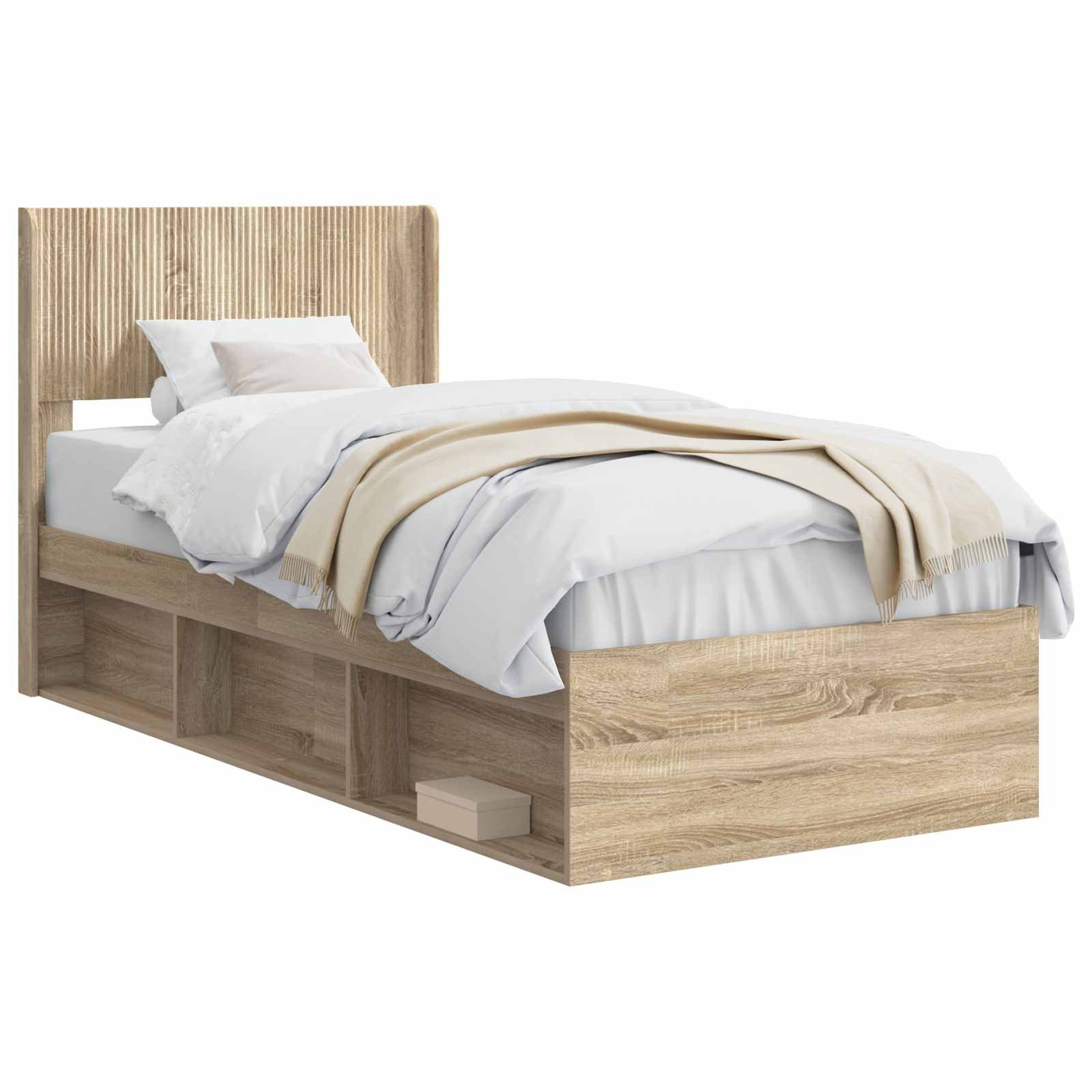 Bett Bettgestell mit Stauraum und Kopfteil Sonoma-Eiche 100 x 200 cm