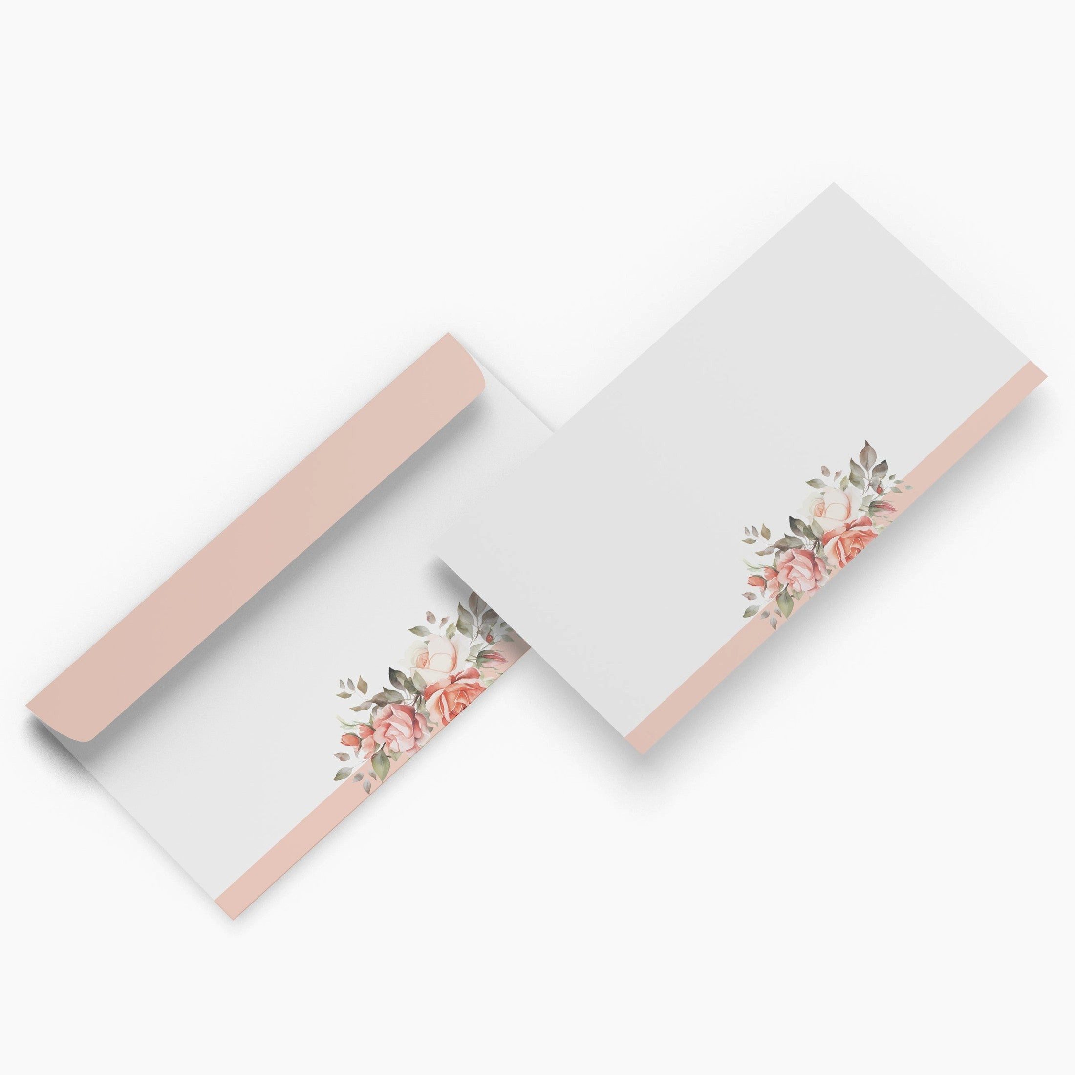 Logbuch-Verlag Briefumschlag Briefumschläge DIN Lang 25er Set – Rosen-Motiv Rosa Weiß
