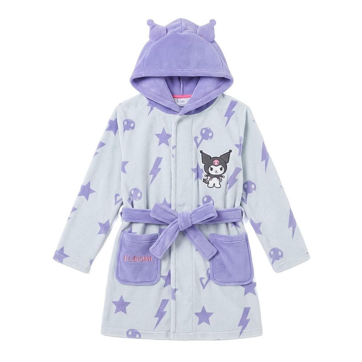 SANRIO Kinderbademantel Kuromi Kinder Bademantel mit Applikationen für Zuhause Badezimmer, Polyester