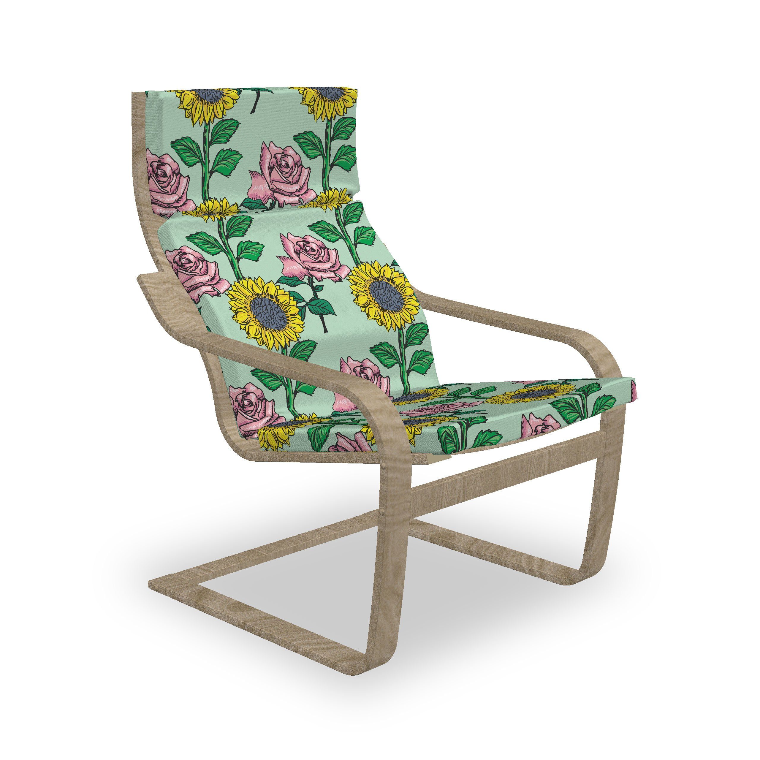 Abakuhaus Stuhlkissen Sitzkissen mit Stuhlkissen mit Hakenschlaufe und Reißverschluss, Blume Sonnenblumen und Rosen