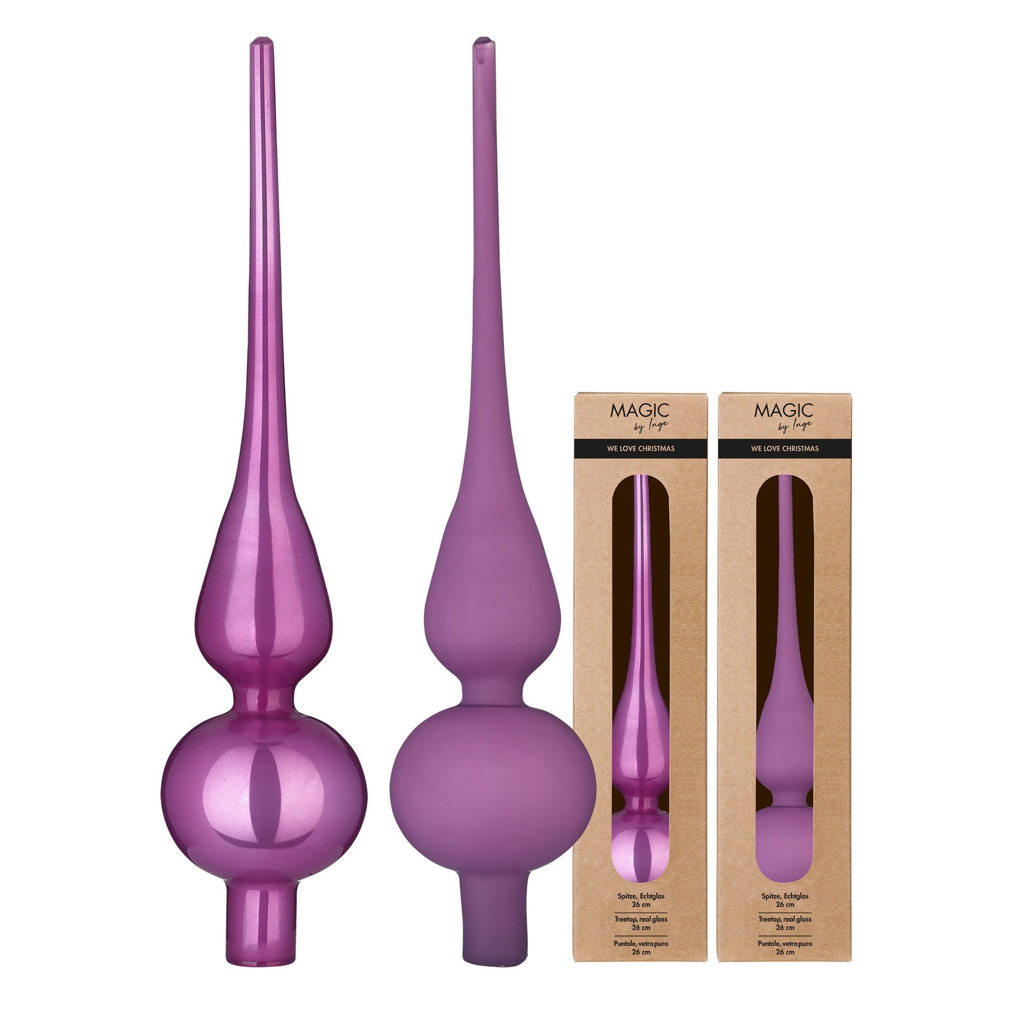 MAGIC by Inge Christbaumspitze, Christbaumspitze Glas 26cm 1 Stück matt / glänzend sort. - Wild Mauve
