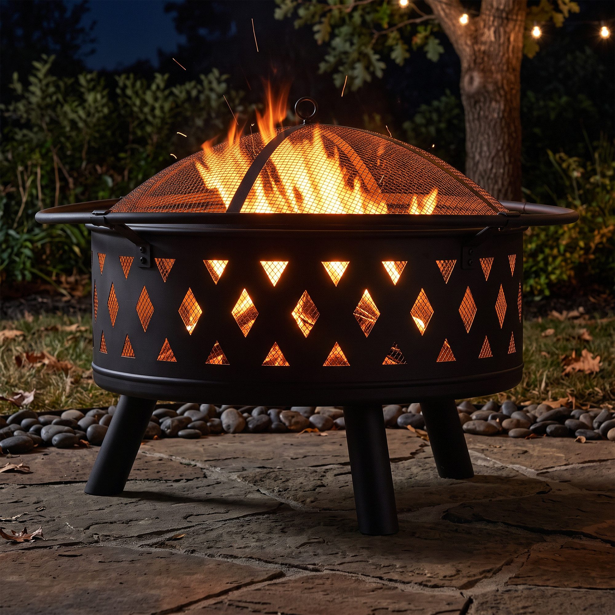 Avestar Feuerstelle Avestar runde Gartenfeuerstelle mit Abdeckung, wetterfest, (1-St), 360°-Wärmeverteilung,Funken-Schutzdeckel,wetterfeste Abdeckung