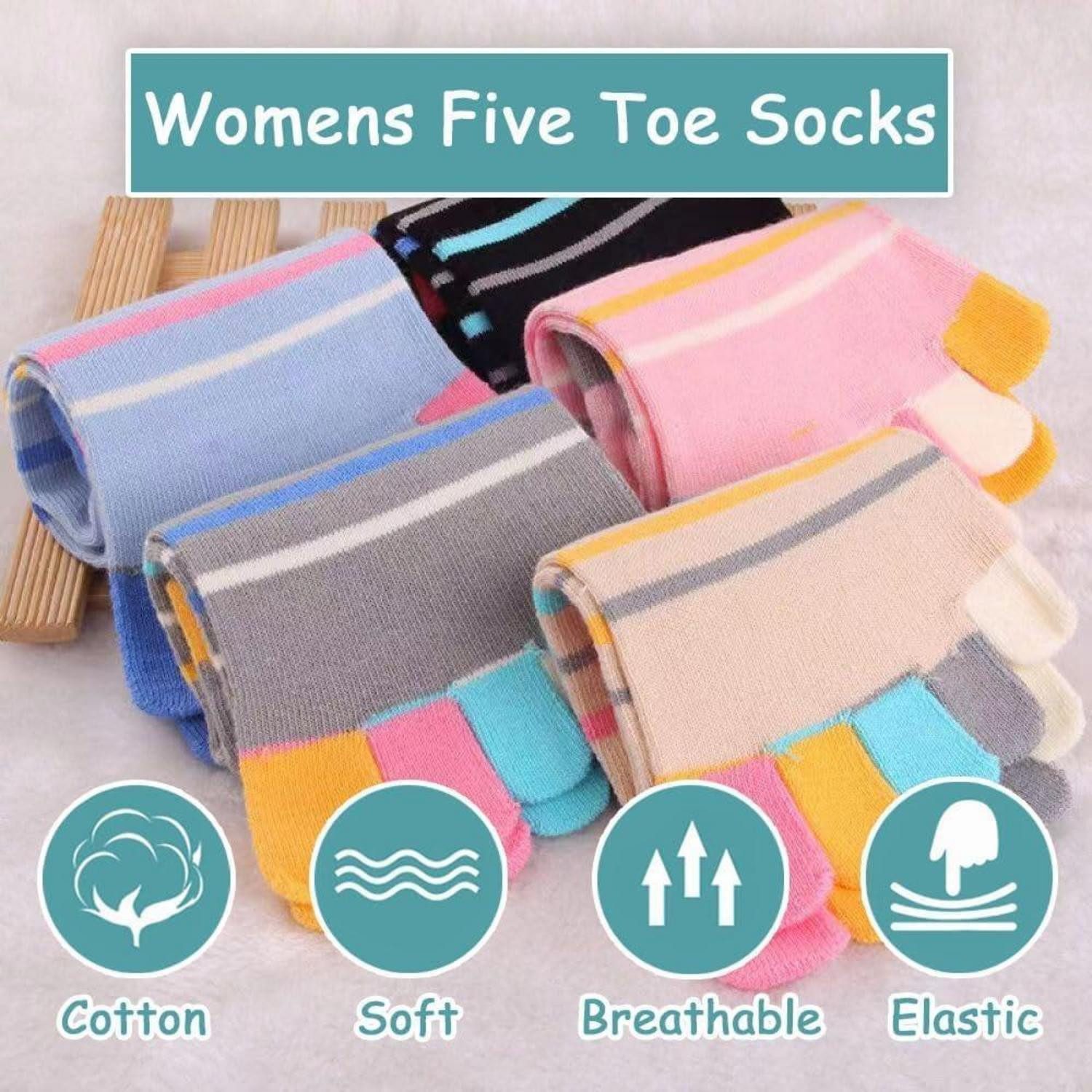 LuxusKollektion Zehensocken Damen Zehensocken 5 Paar Baumwolle Bunt M EU 35-40