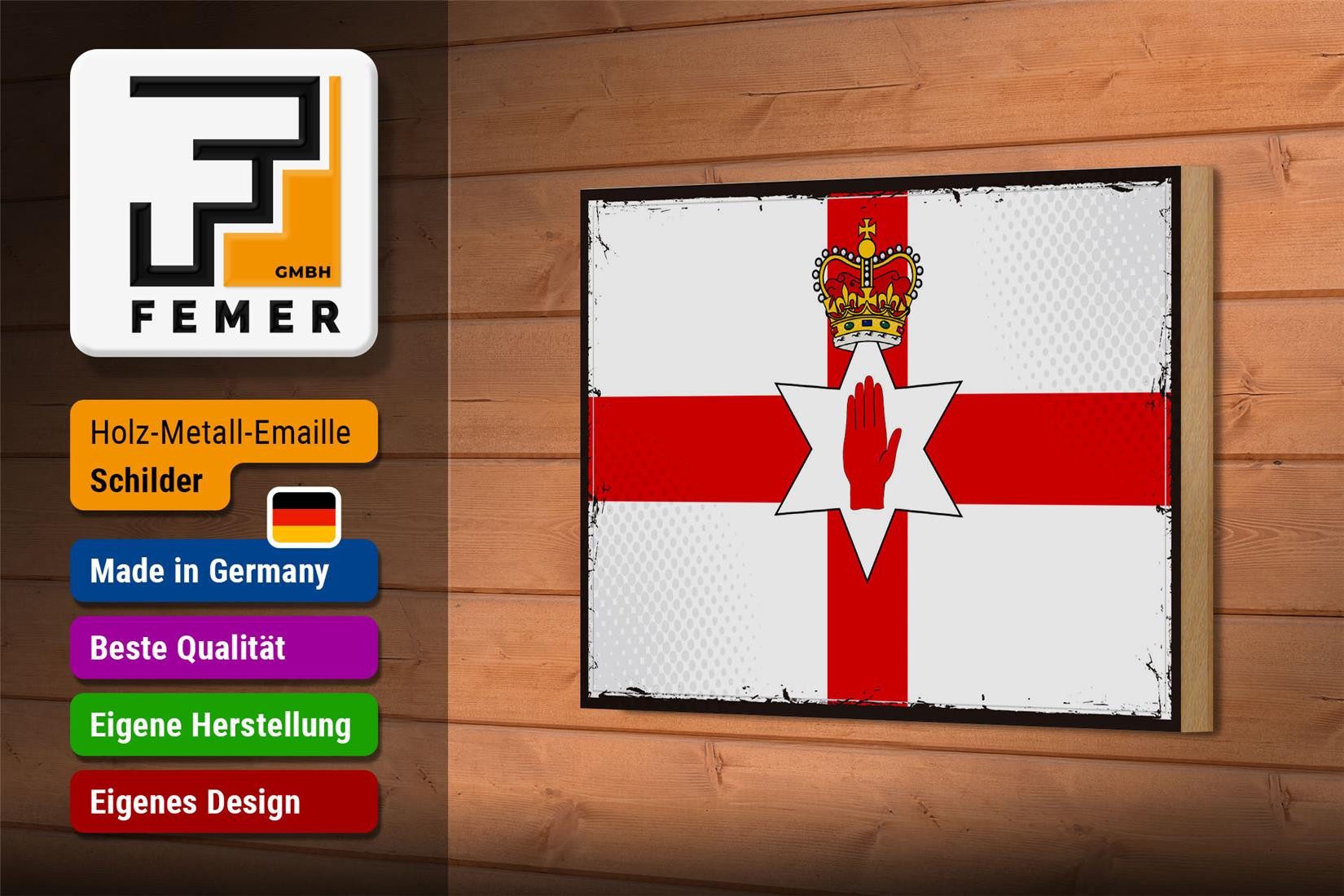 Femer GmbH Holzbild Flagge Nordirland 18x12 cm RetroFlag, Flaggen (1 St), Glatte Holzfaserplatte (MDF), vorn beschichtet