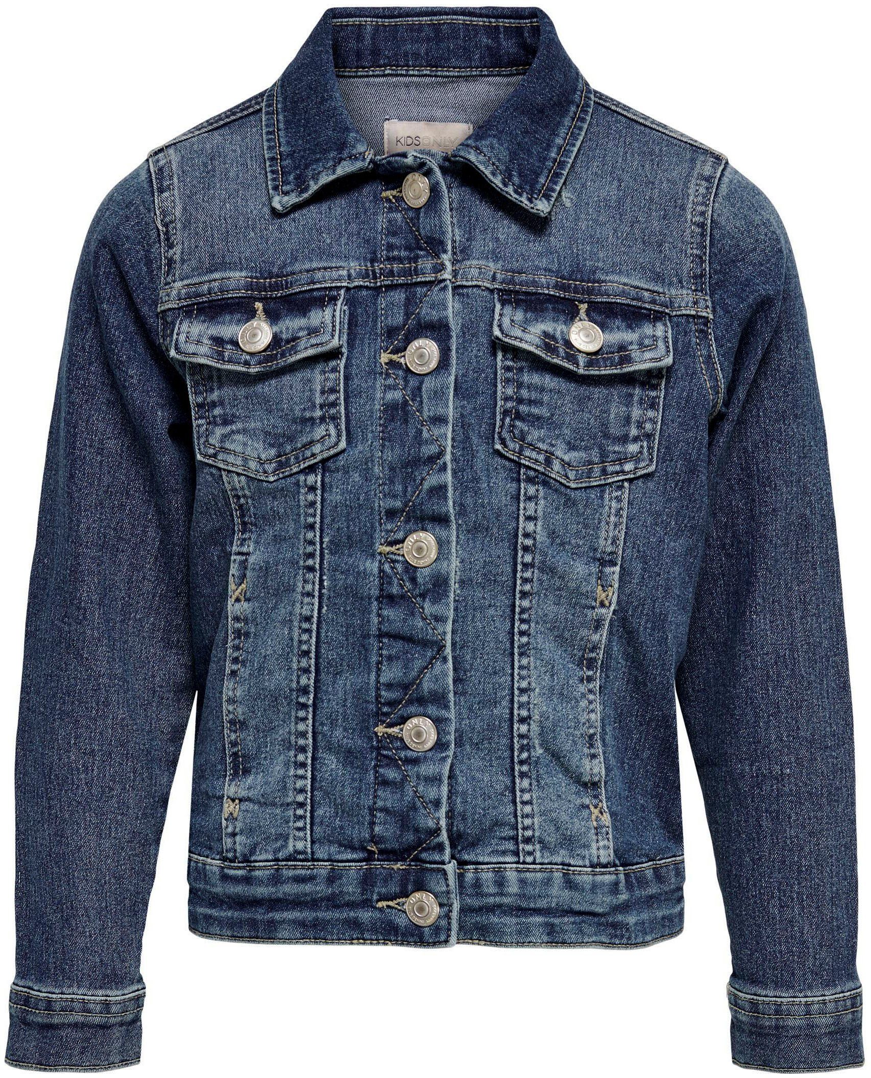 KIDS ONLY Jeansjacke KONSARA in klassischer, leicht verkürzter Form und cooler dunkler Waschung. Reduzierter Preis € 21,99. Unverbindliche Preisempfehlung € 34,99