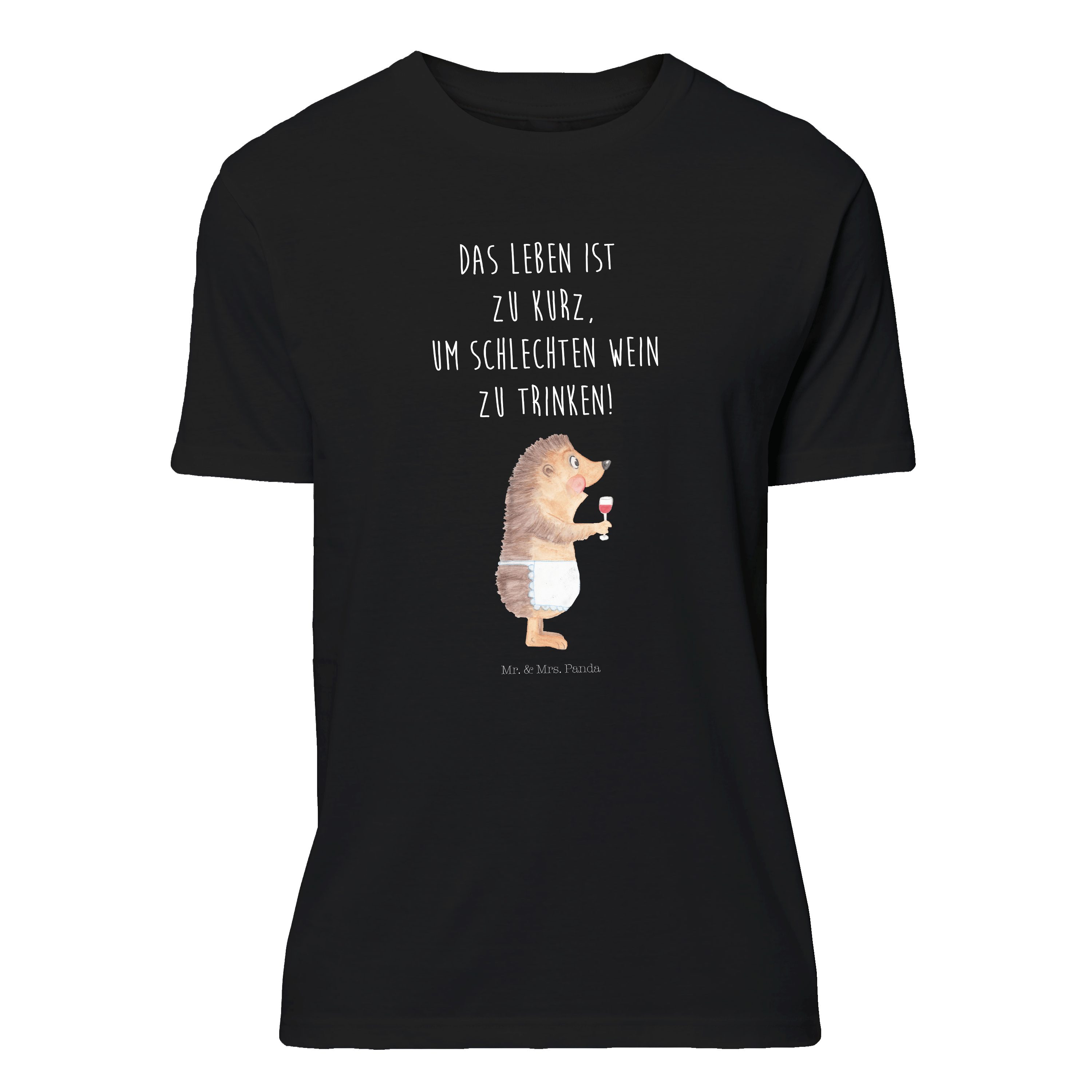 Mr. & Mrs. Panda T-Shirt Igel mit Wein - Schwarz - Geschenk, gute Laune, Rotwein, Shirt, Wein (1-tlg)
