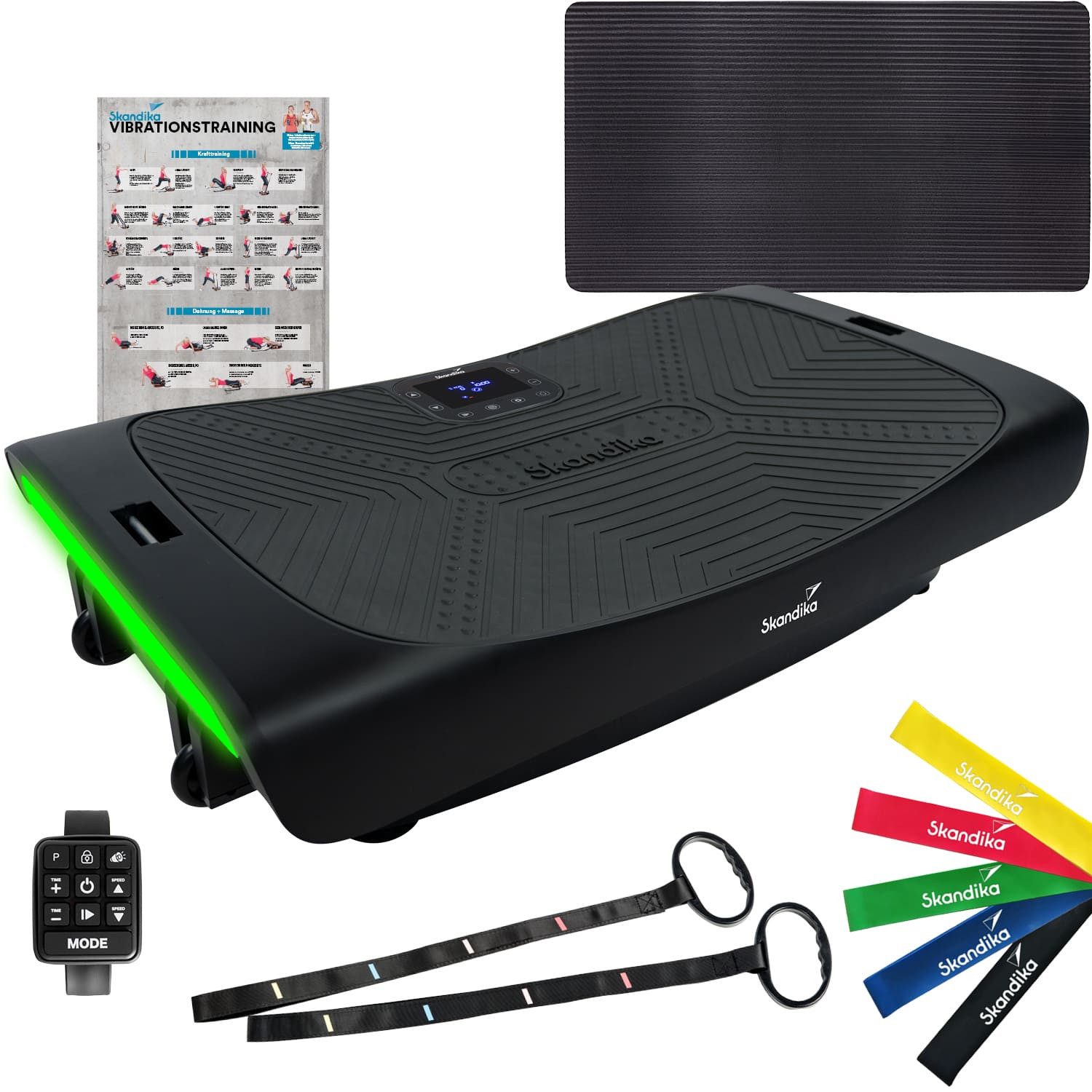 Skandika Vibrationsplatte für Zuhause 4D, V3000 Plus, Oszillierende Vibration bis 40 Hz, (Bodenschutzmatte aus synthetischem Kautschuk), Bodenschutzmatte, 60 Stufen, 3 + 1 Programme, Curved Technology