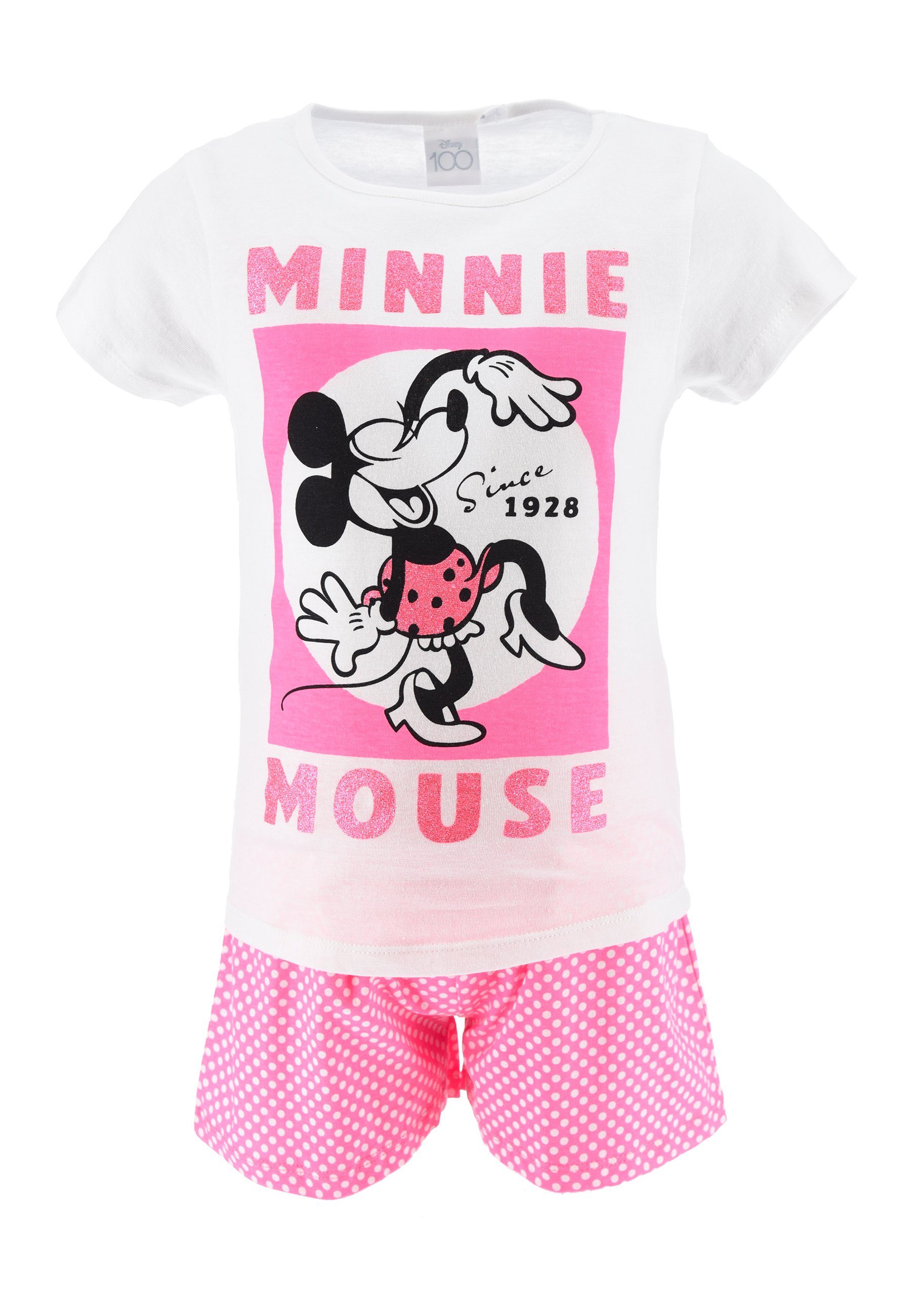 Disney Minnie Mouse Shorty Mädchen Schlafanzug Pyjama (2 tlg) Weiß