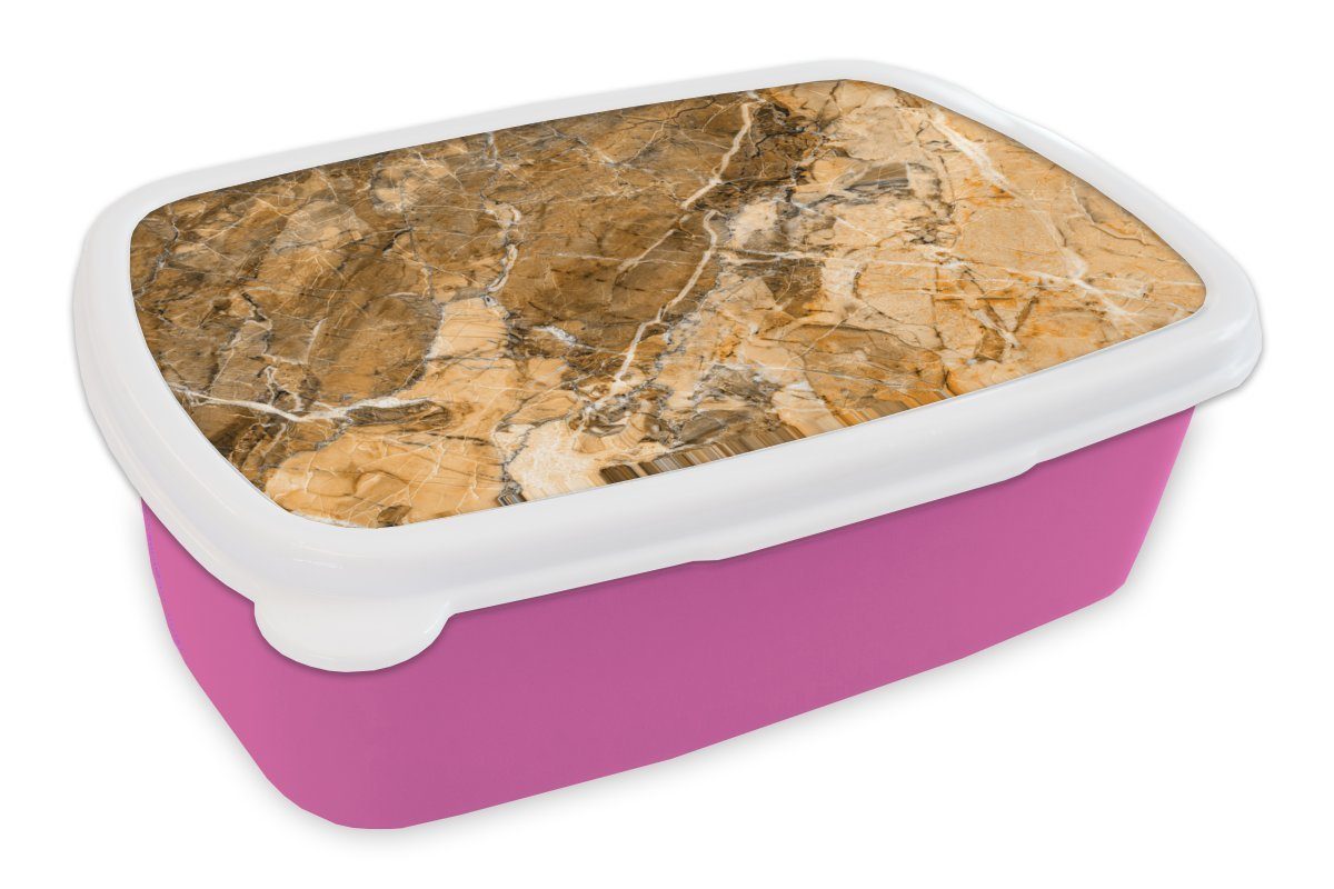 MuchoWow Lunchbox Kristalle - Gelb - Granit - Weiß, Kunststoff, (2-tlg), Brotbox für Erwachsene, Brotdose Kinder, Snackbox, Mädchen, Kunststoff rosa