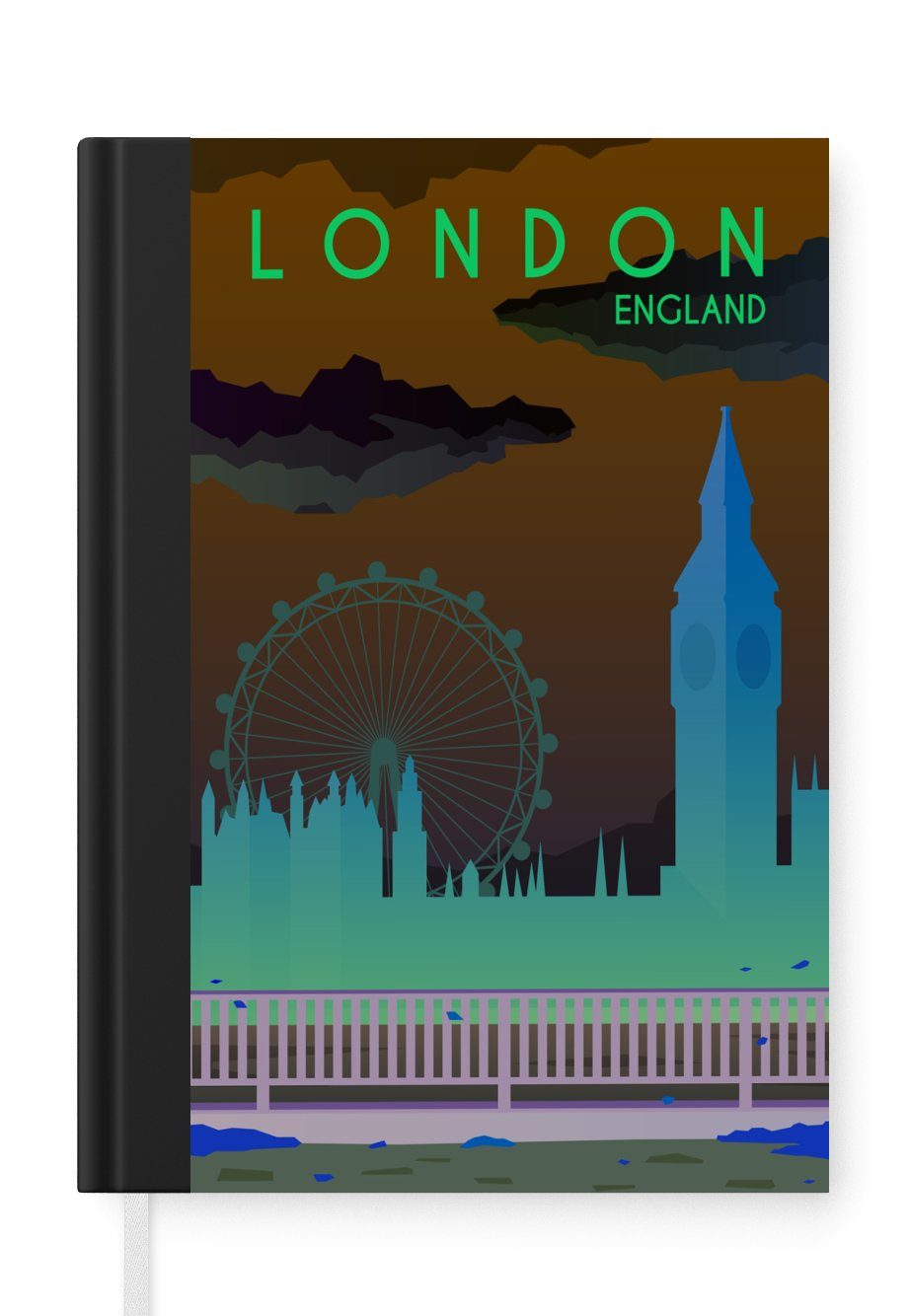 MuchoWow Notizbuch Illustration der Skyline von London, England, Journal, Merkzettel, Tagebuch, Notizheft, A5, 98 Seiten, Haushaltsbuch