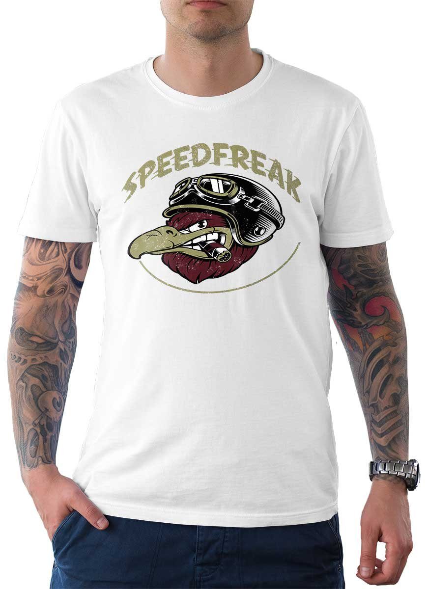 Rebel On Wheels T-Shirt Herren T-Shirt Tee Speedfreak mit Biker / Motorrad Motiv Weiß