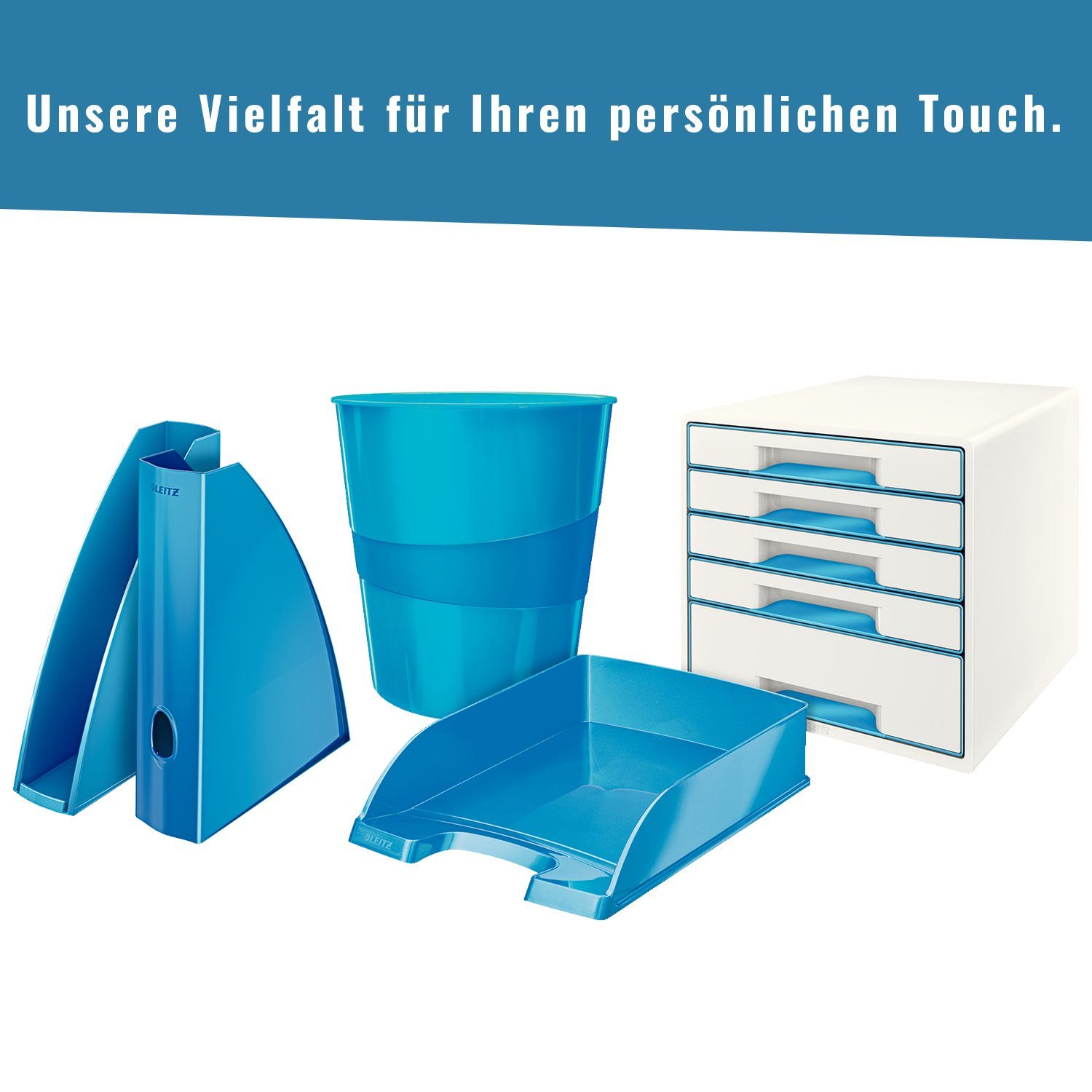 5 CUBE blau metallic Schubladen LEITZ Schubladenbox mit WOW,