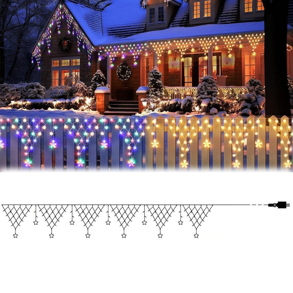 PRIISF LED-Lichtervorhang 4M Eisregen Lichterkette Weihnachtsbeleuchtung günstig online kaufen