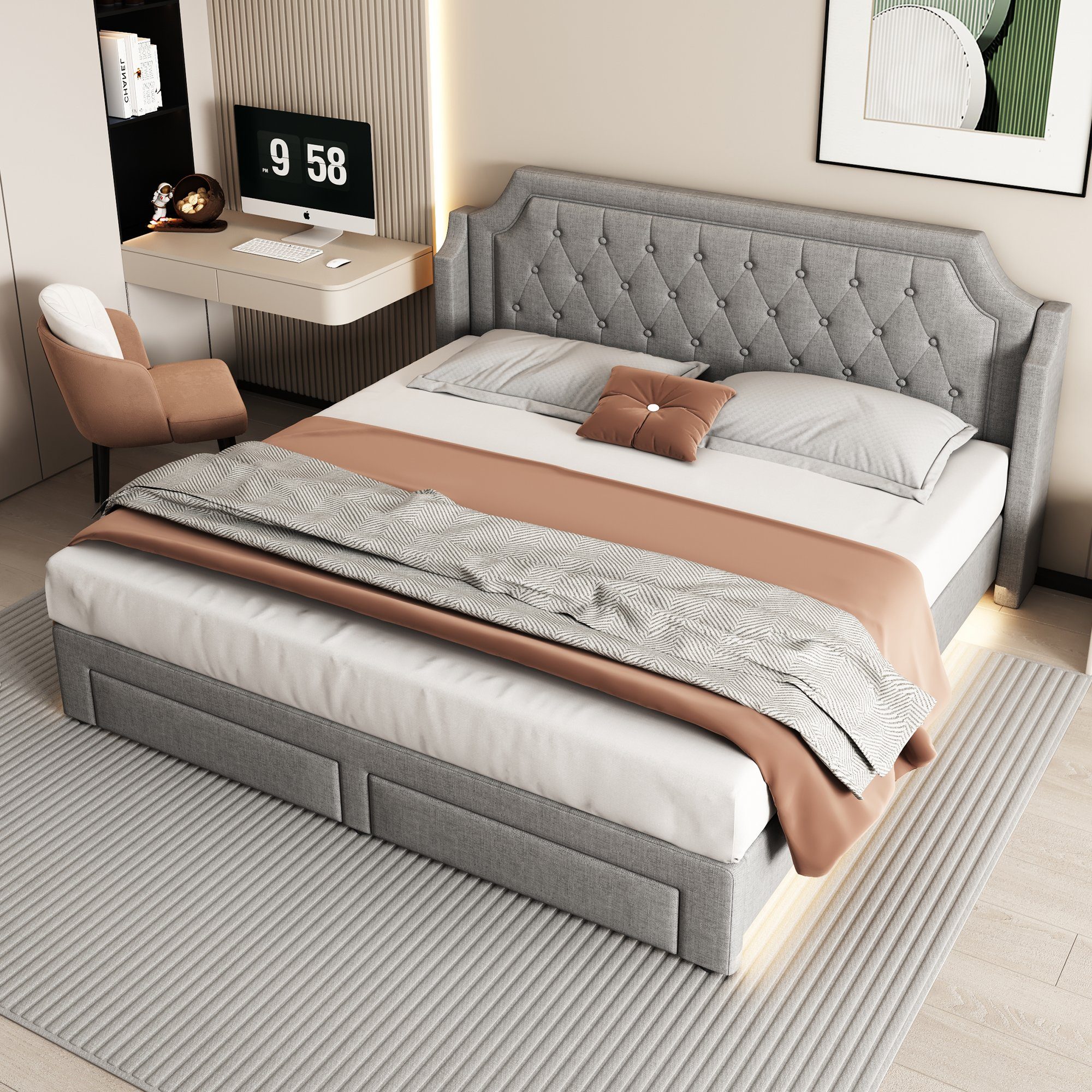 Flieks Polsterbett, LED Beleuchtung Doppelbett 2 Schubladen 180x200cm Leine günstig online kaufen