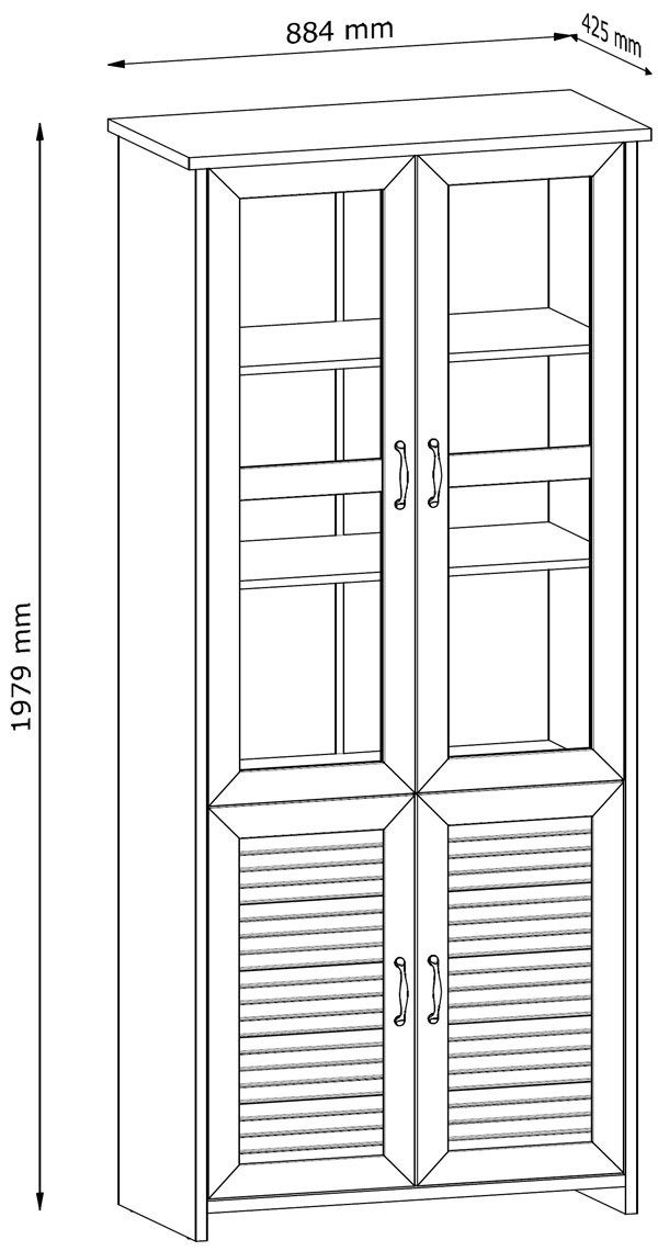 Feldmann-Wohnen Glasvitrine Orient Lamellentüren Landhaus Stil 4-türig weiß 88cm